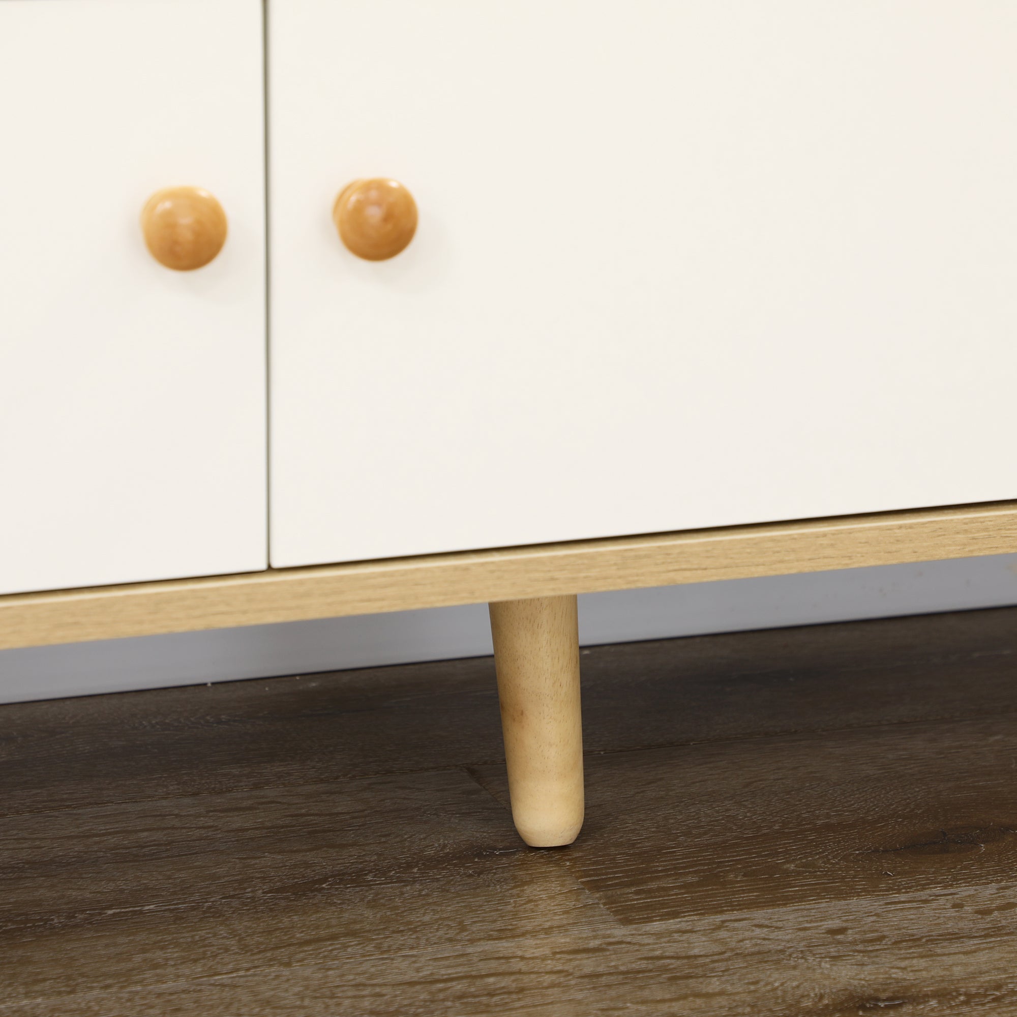 Kitchen Microwave Cabinet with 2 Cabinets and Drawer, 90x30x94cm, in MDF, Natural Wood and White