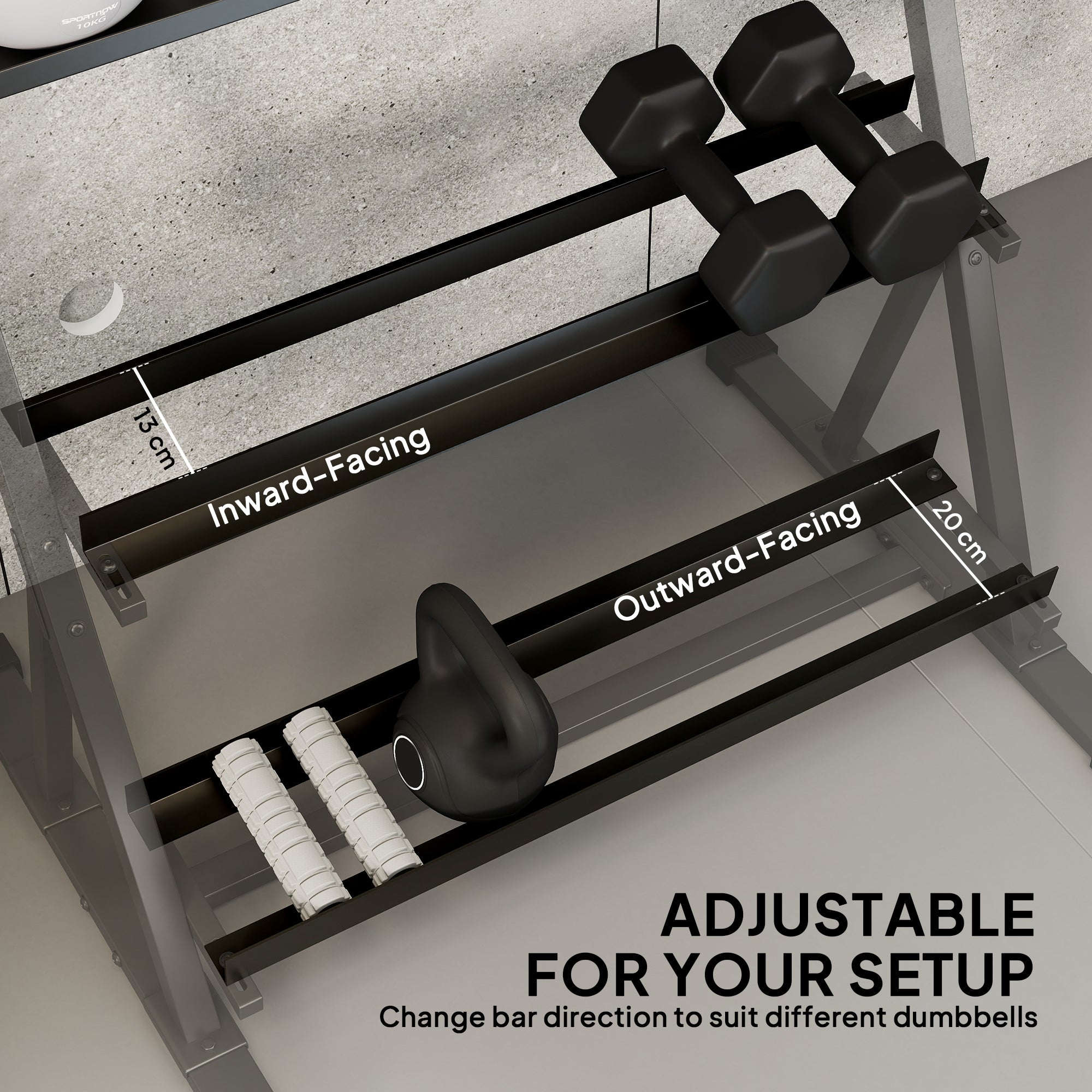 SPORTNOW Adjustable 3-Tier Dumbbell Rack — Heavy-Duty Steel, Up to 441 lb, Non-Slip, Adjustable Bars for Dumbbells & Kettlebells (Stand Only)