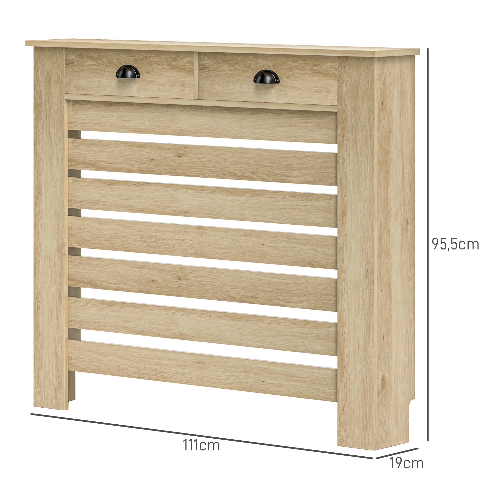 Radiator Cover with Drawer MDF Radiator Cover for Living Room Bedroom Hallway 111x19x95.5 cm Oak