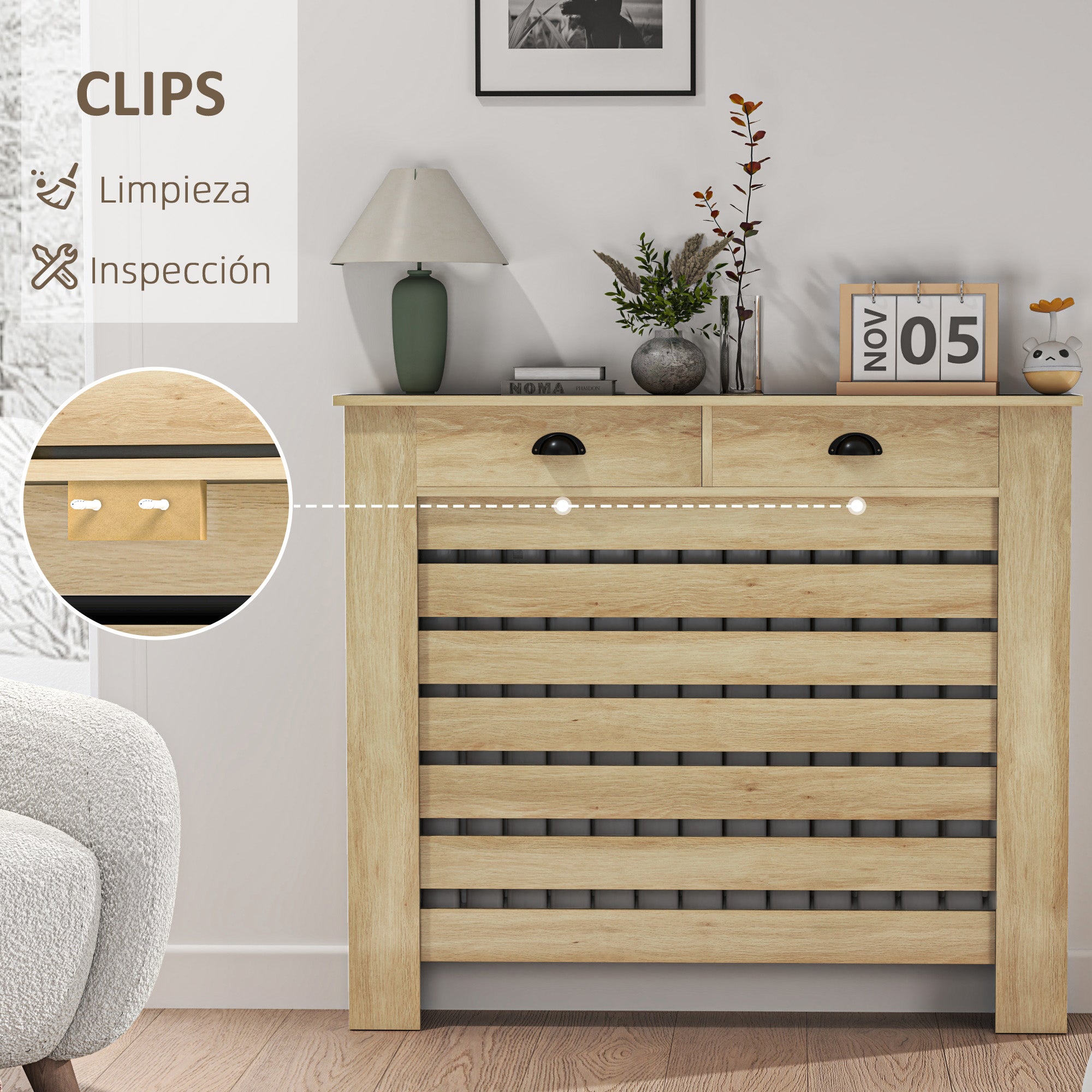 Radiator Cover with Drawer MDF Radiator Cover for Living Room Bedroom Hallway 111x19x95.5 cm Oak