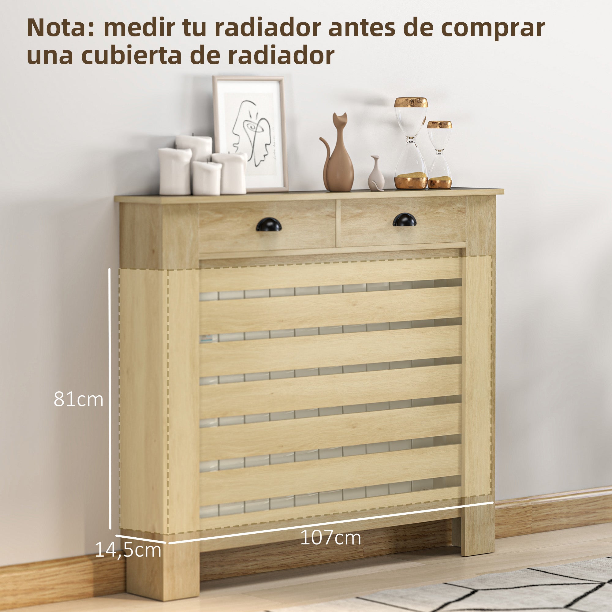 Radiator Cover with Drawer MDF Radiator Cover for Living Room Bedroom Hallway 111x19x95.5 cm Oak