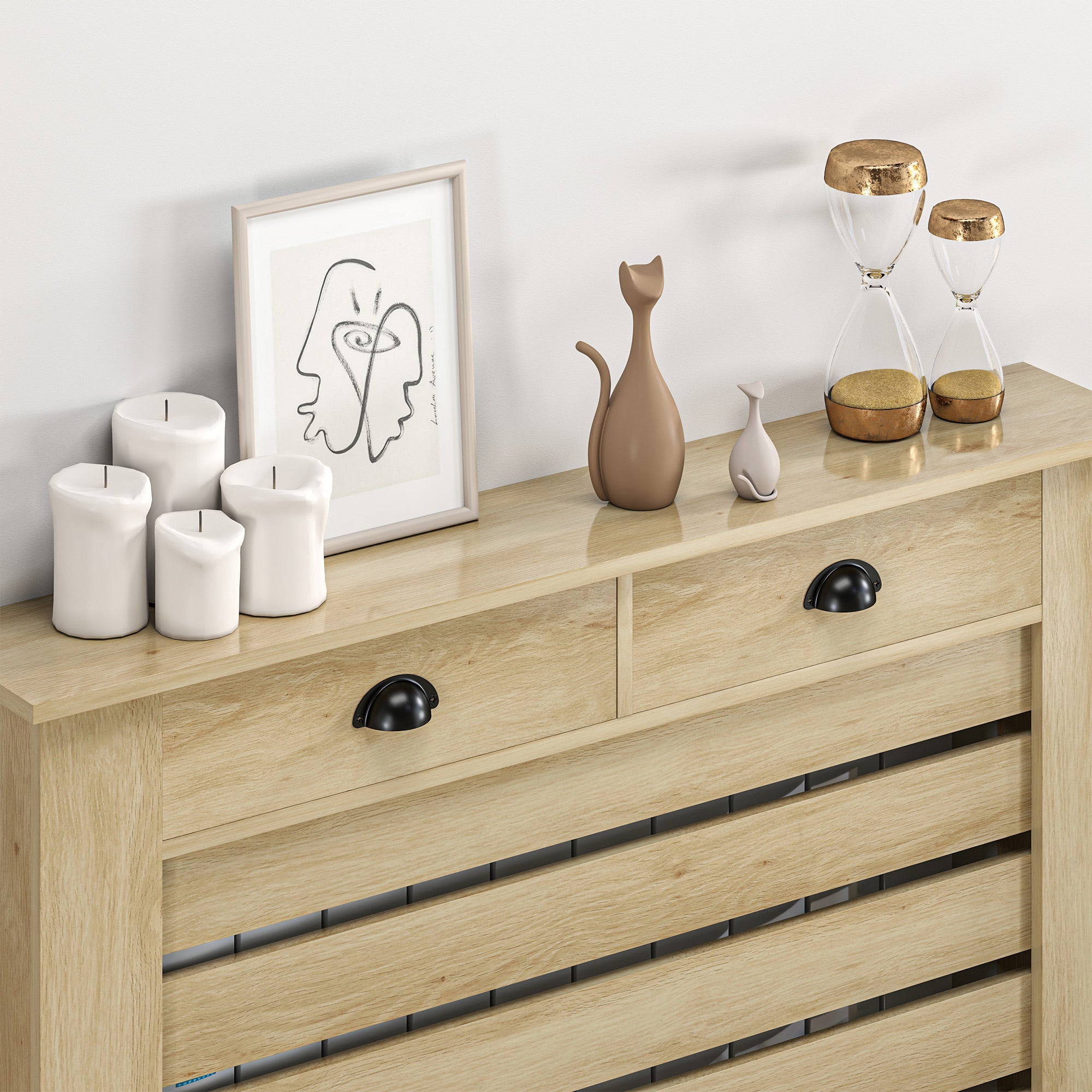 Radiator Cover with Drawer MDF Radiator Cover for Living Room Bedroom Hallway 111x19x95.5 cm Oak