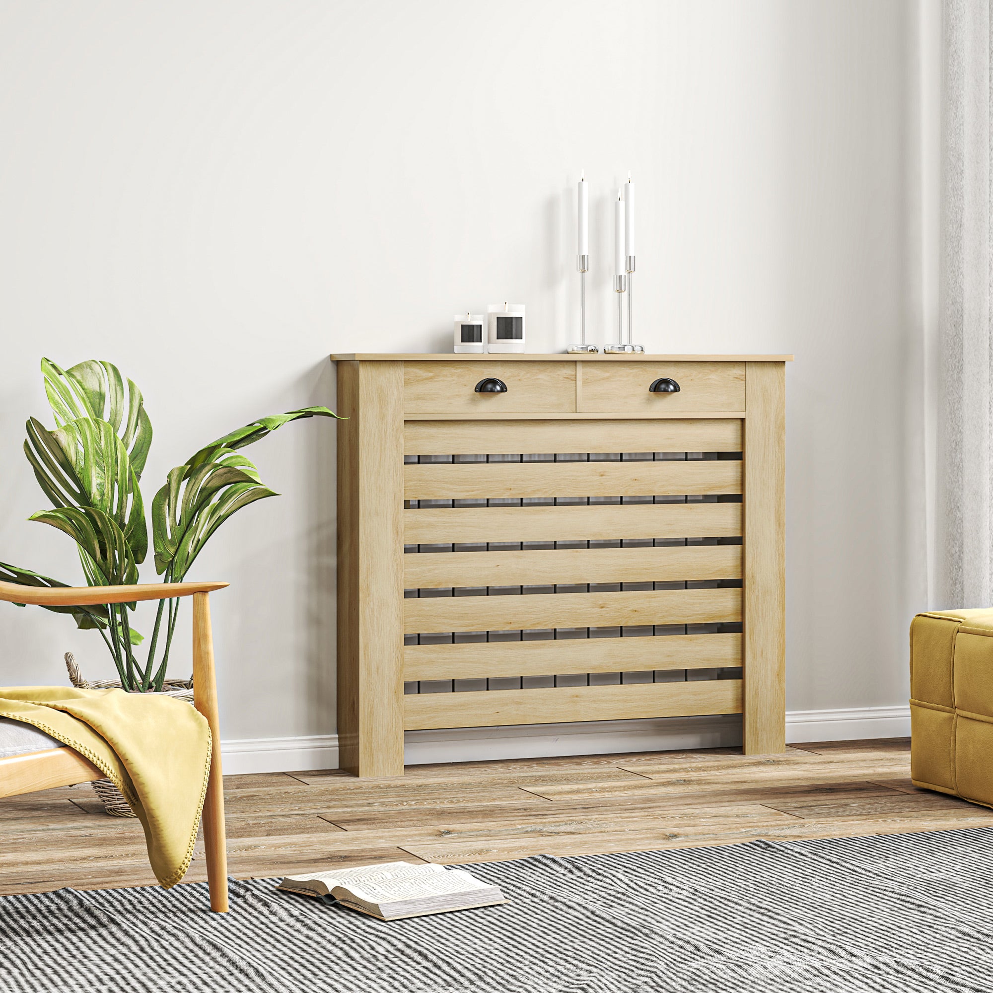 Radiator Cover with Drawer MDF Radiator Cover for Living Room Bedroom Hallway 111x19x95.5 cm Oak