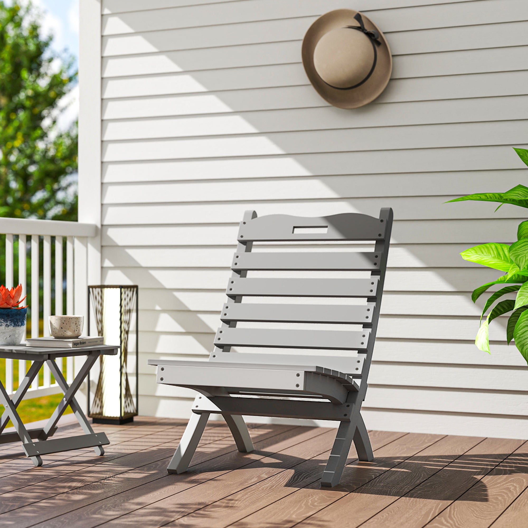 Wooden Garden Chair Outdoor Chair with Slatted Design and Inclined Backrest Load 120 kg for Balcony Patio Terrace 78x48x76 cm Gray