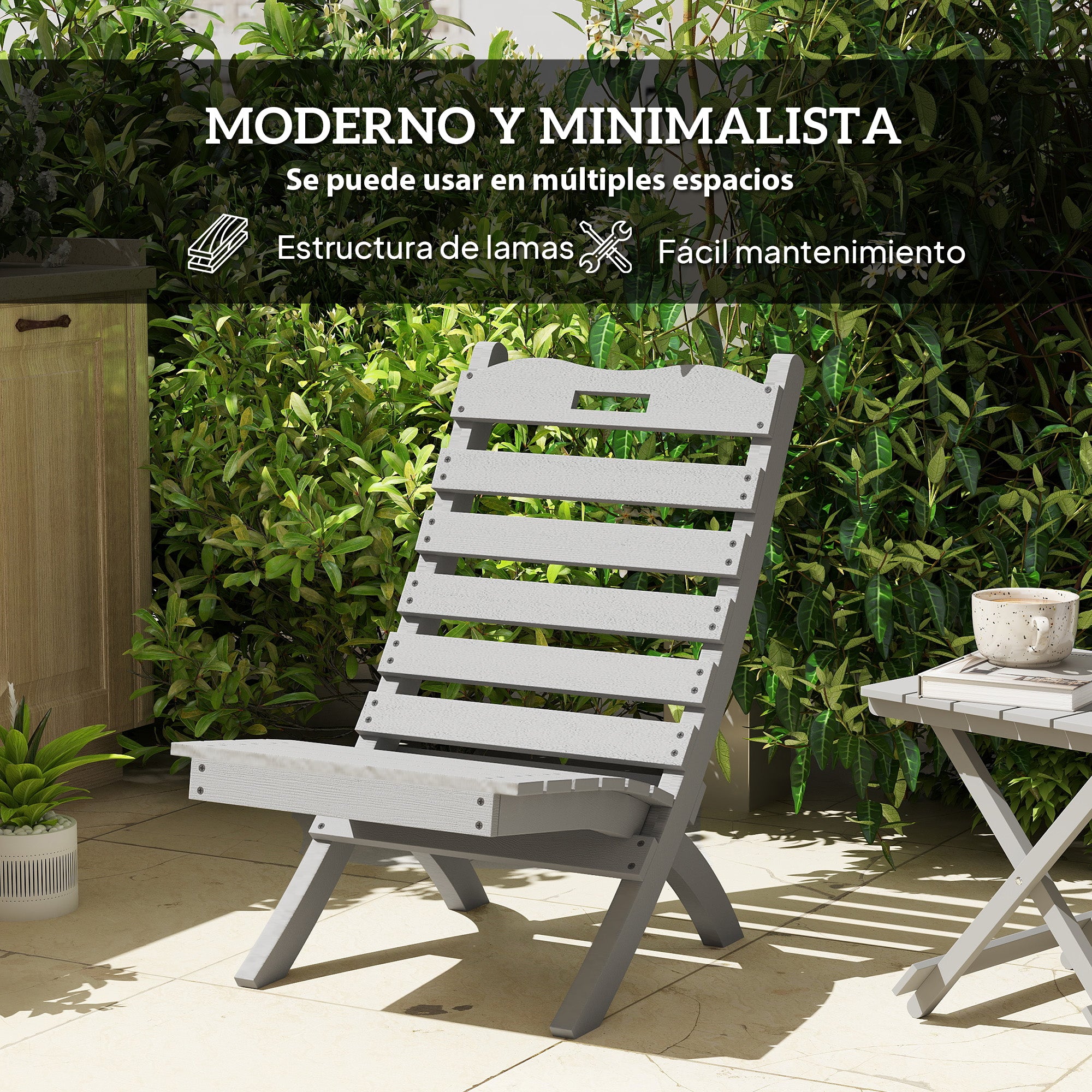 Wooden Garden Chair Outdoor Chair with Slatted Design and Inclined Backrest Load 120 kg for Balcony Patio Terrace 78x48x76 cm Gray