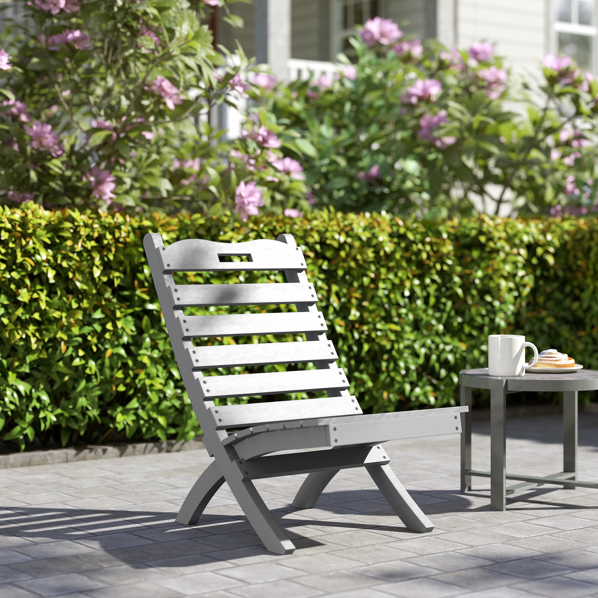 Wooden Garden Chair Outdoor Chair with Slatted Design and Inclined Backrest Load 120 kg for Balcony Patio Terrace 78x48x76 cm Gray