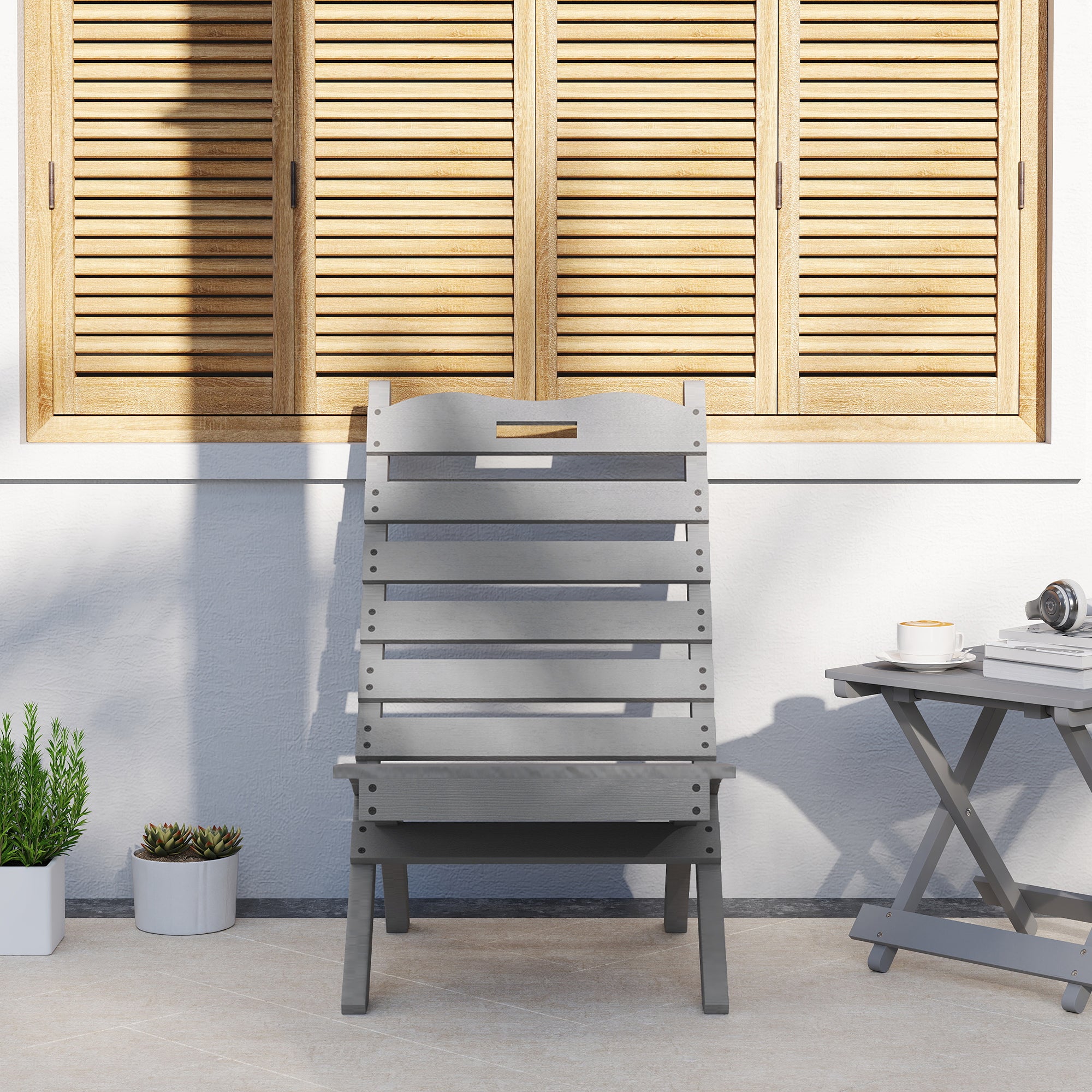 Wooden Garden Chair Outdoor Chair with Slatted Design and Inclined Backrest Load 120 kg for Balcony Patio Terrace 78x48x76 cm Gray