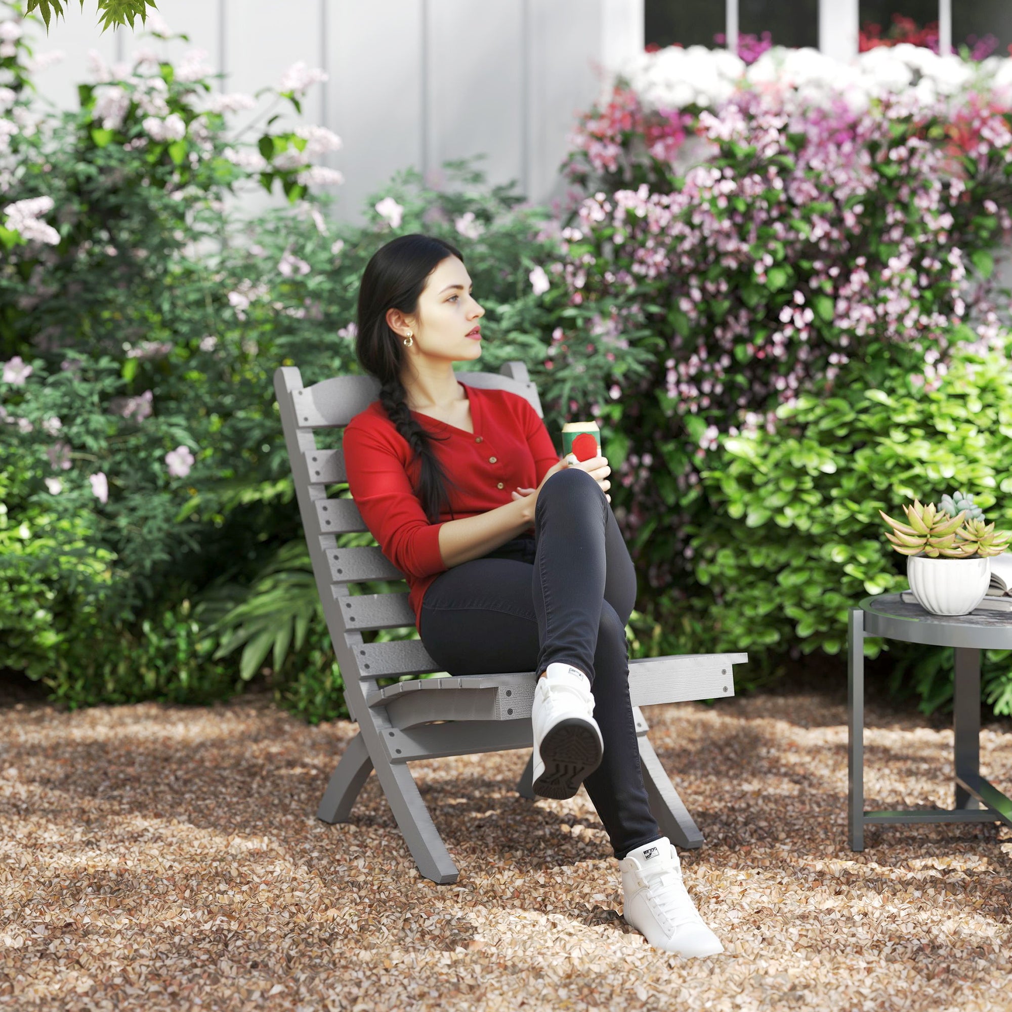 Wooden Garden Chair Outdoor Chair with Slatted Design and Inclined Backrest Load 120 kg for Balcony Patio Terrace 78x48x76 cm Gray