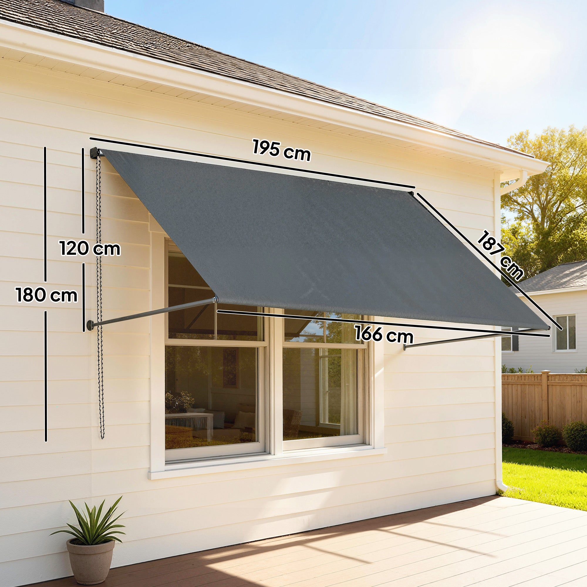 Manual Retractable Awning, Adjustable Tilt, 195 x 120 cm (76.8" x 47.2"), Aluminum & Polyester, Dark Gray