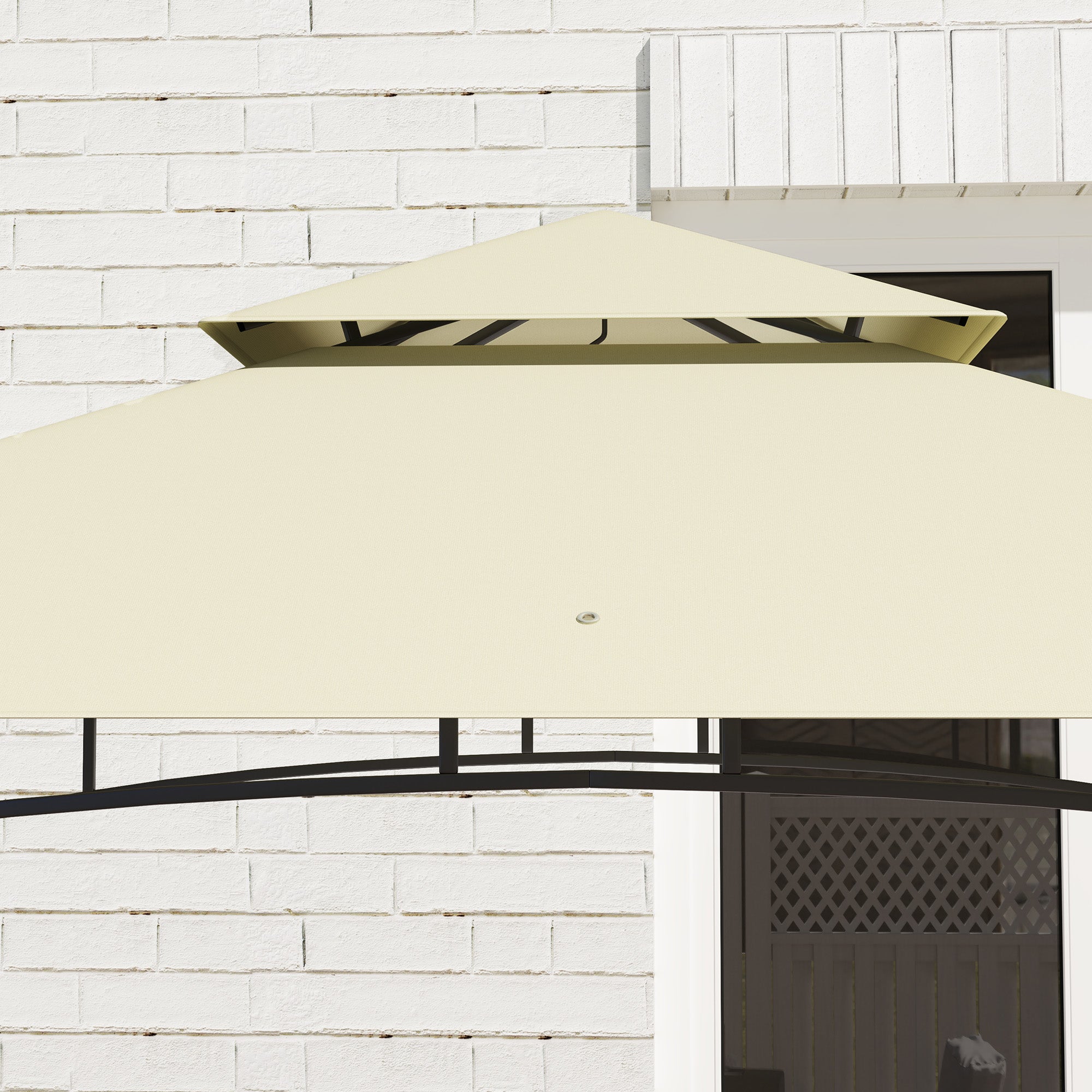 Grill Gazebo 240 x 150 x 257 cm Waterproof Flame Retardant Garden Pavilion with Double Roof, Side Shelves, Garden Canopy with UV Protection, BBQ Pavilion Made of Steel, Grill Tent for Party BBQ, Beige