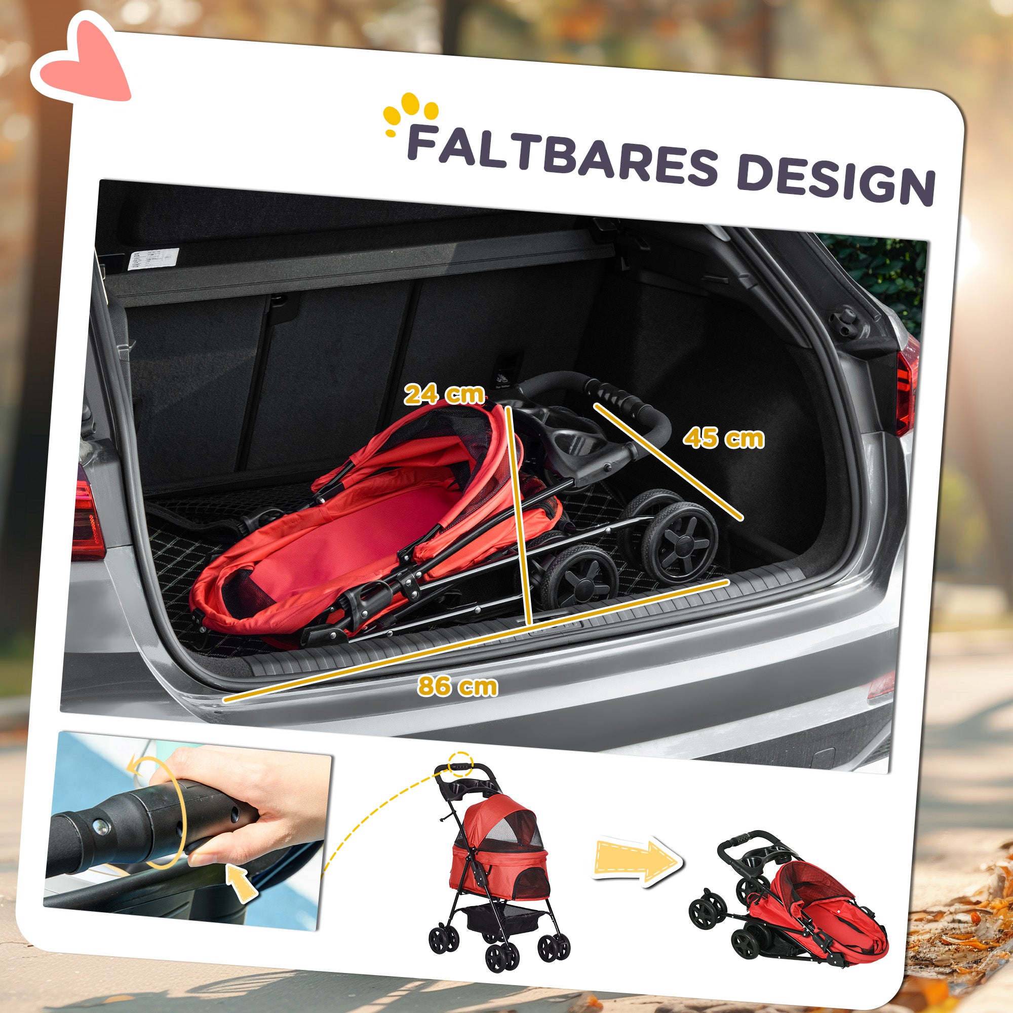 Pet Stroller Dog Buggy with Folding Function Pet Stroller for Small Dogs and Cats Pet Carriage Cat Buggy Oxford Red 67 x 45 x 96 cm