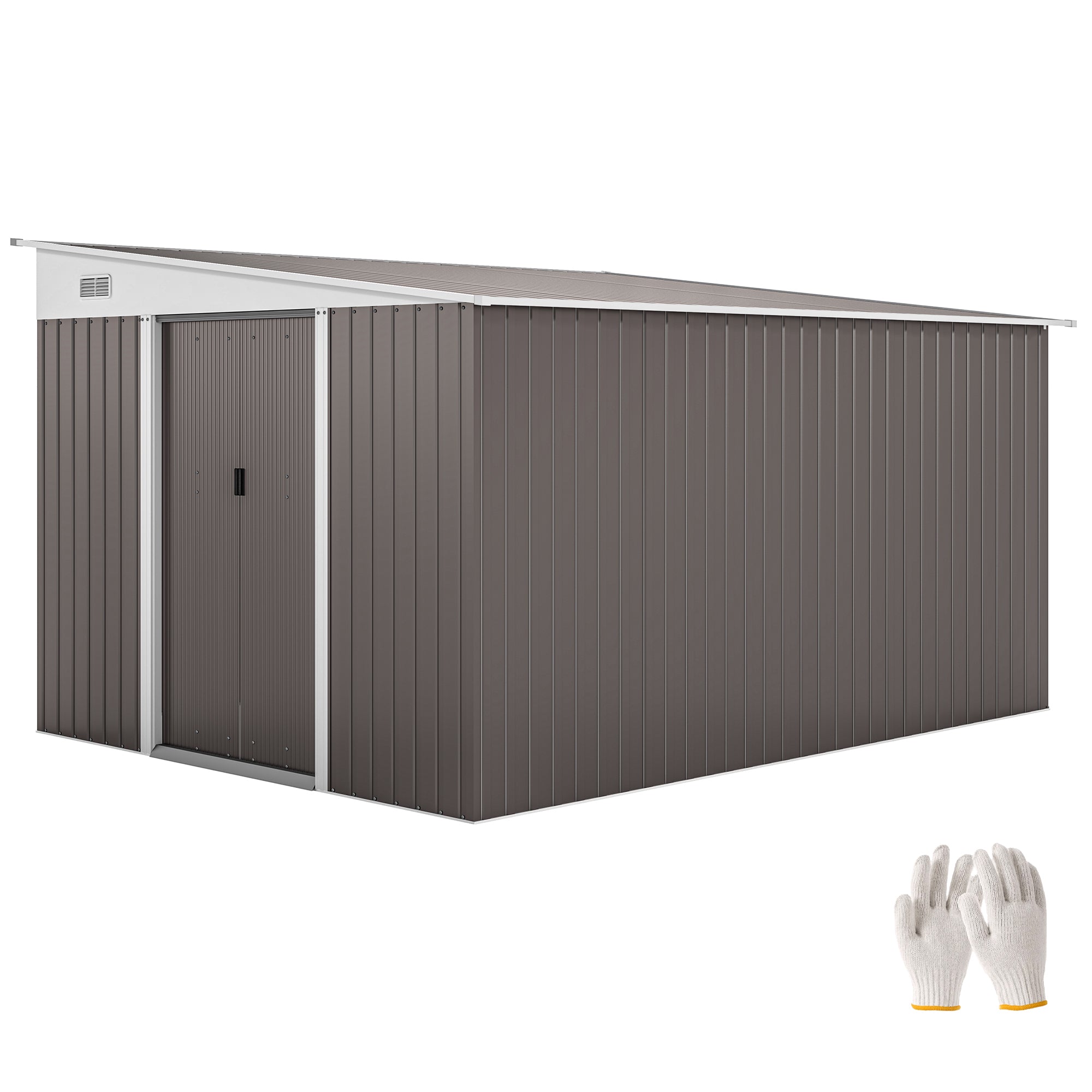 Metal Shed 19.4m³ 280x345x201cm Tool Shed with Mono-Pitched Roof Sliding Door Weatherproof Garden House Outdoor Cabinet Shed for Backyard Outdoor Area Garden Anthracite, Gray