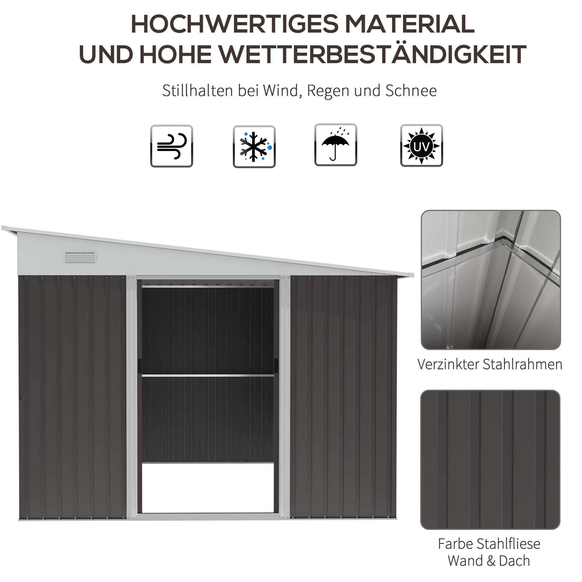 Metal Shed 19.4m³ 280x345x201cm Tool Shed with Mono-Pitched Roof Sliding Door Weatherproof Garden House Outdoor Cabinet Shed for Backyard Outdoor Area Garden Anthracite, Gray