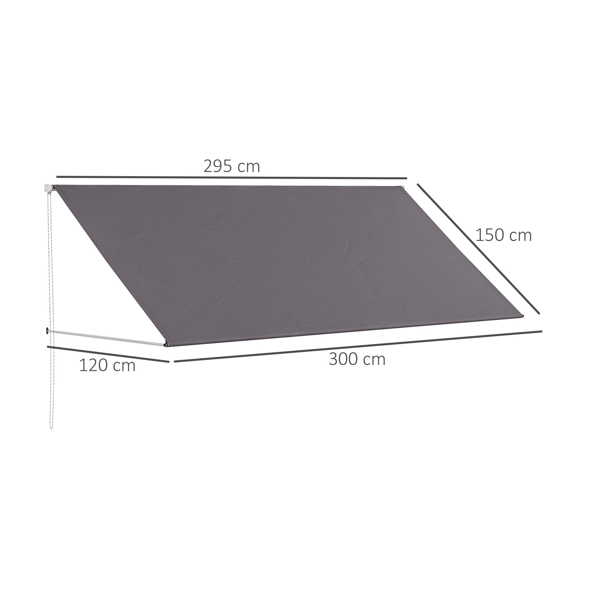 Manual Retractable Awning Canopy with Adjustable Tilt 300 x 120 cm UV Protection Aluminum Polyester Dark Gray