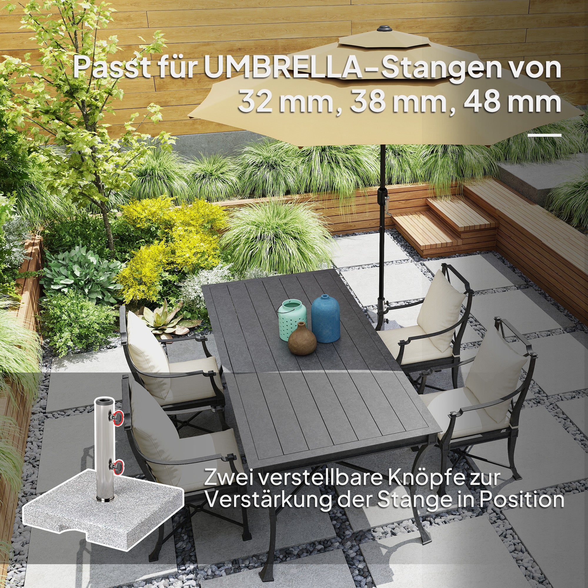 Granite Parasol Stand 21kg Umbrella Base, Square Umbrella Holder, Parasol Weight, Stand for Umbrella 32/38/48mm Pole Diameter, for Balcony, Terrace, Garden, Gray