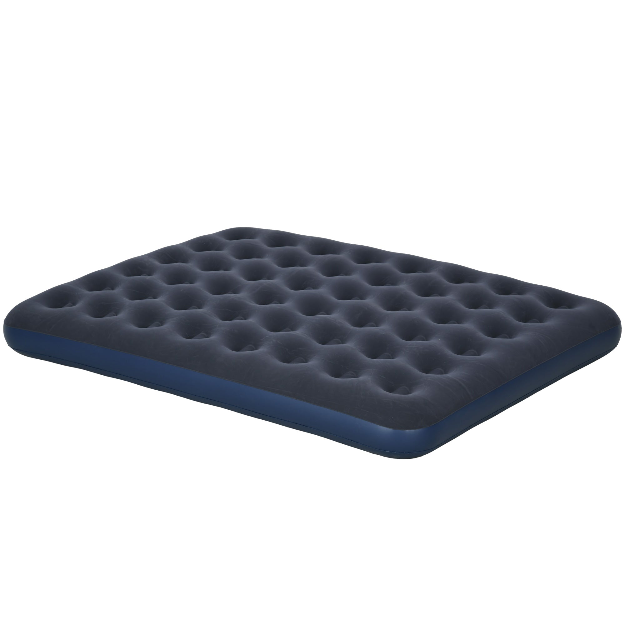 Inflatable mattress for 2 people with integrated hand pump, flocked surface, for camping, travel - 203L x 152W x 22H cm, blue