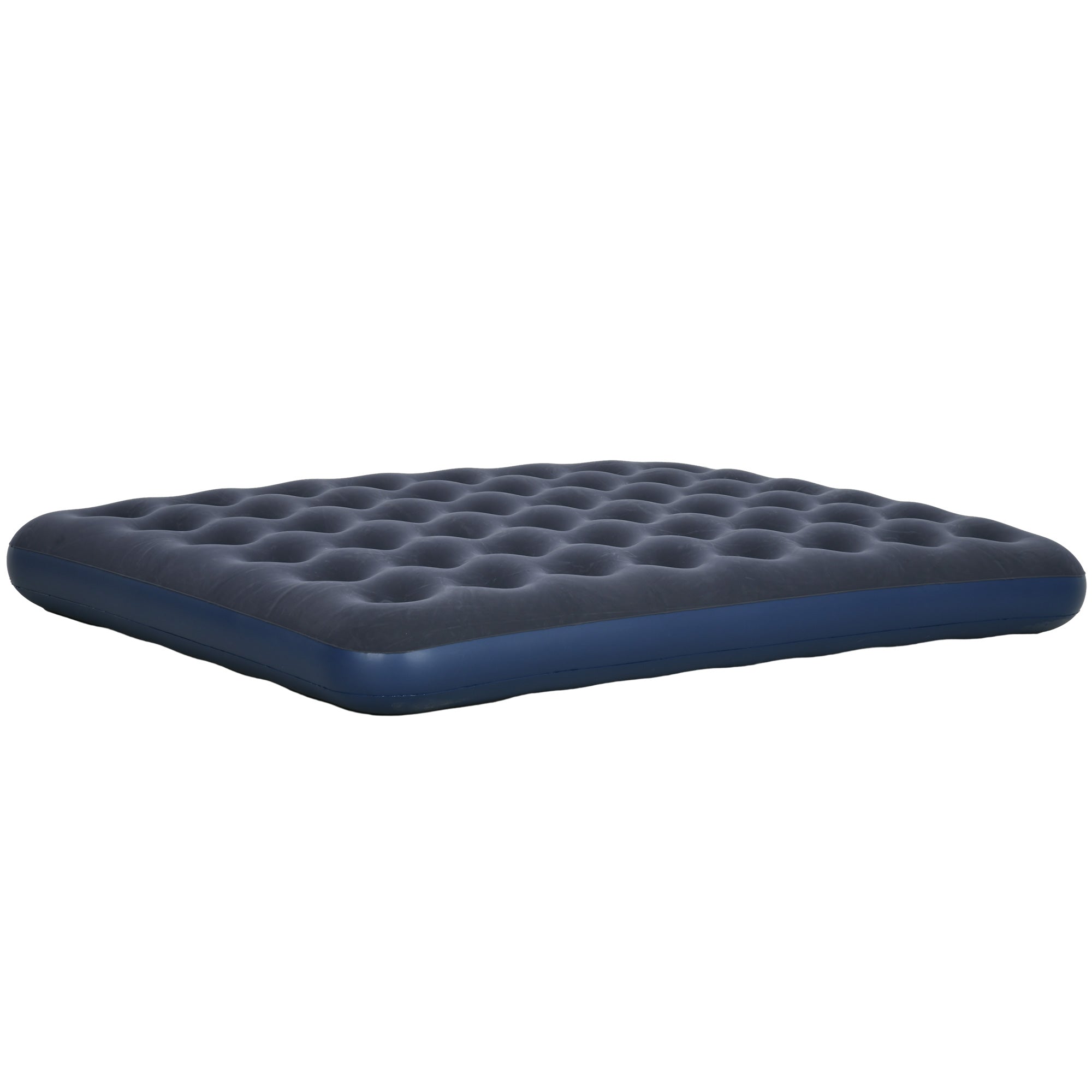 Inflatable mattress for 2 people with integrated hand pump, flocked surface, for camping, travel - 203L x 152W x 22H cm, blue