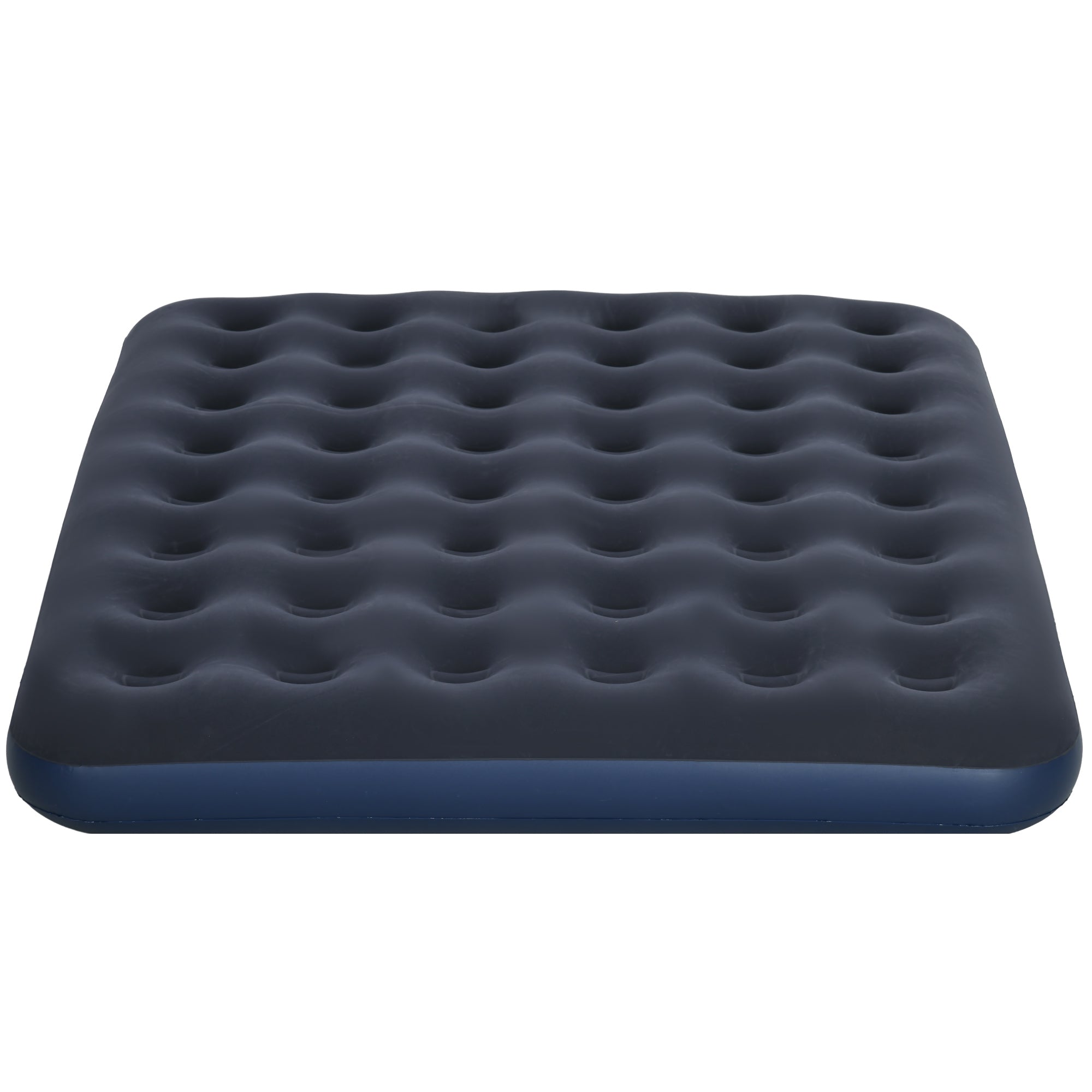 Inflatable mattress for 2 people with integrated hand pump, flocked surface, for camping, travel - 203L x 152W x 22H cm, blue