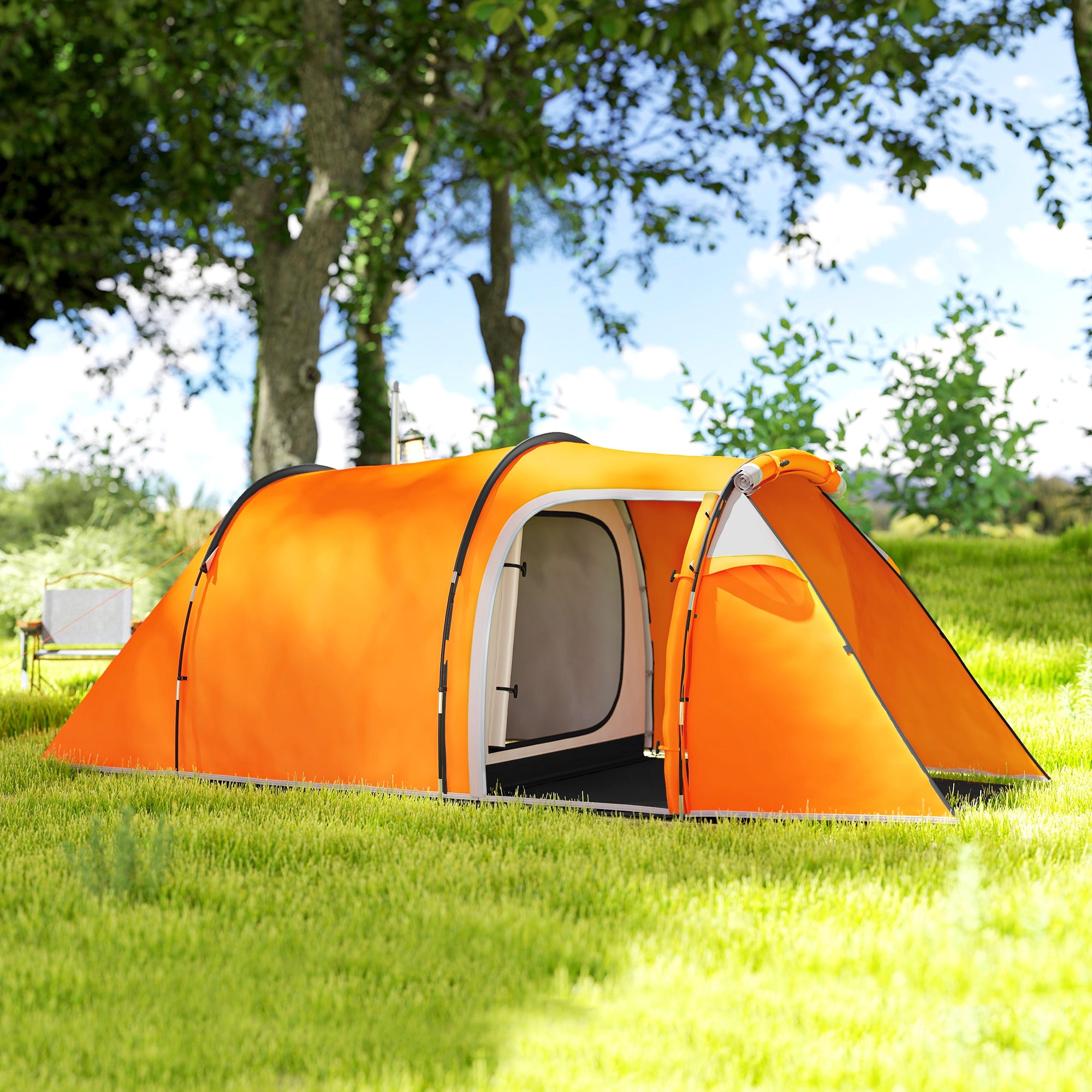 Tunnel Tent for 2–3 People, Camping Tent with Vestibule & Lantern Hook, 2000 mm Waterproof, Family/Group Tent for Travel, Trekking, Garden – Orange