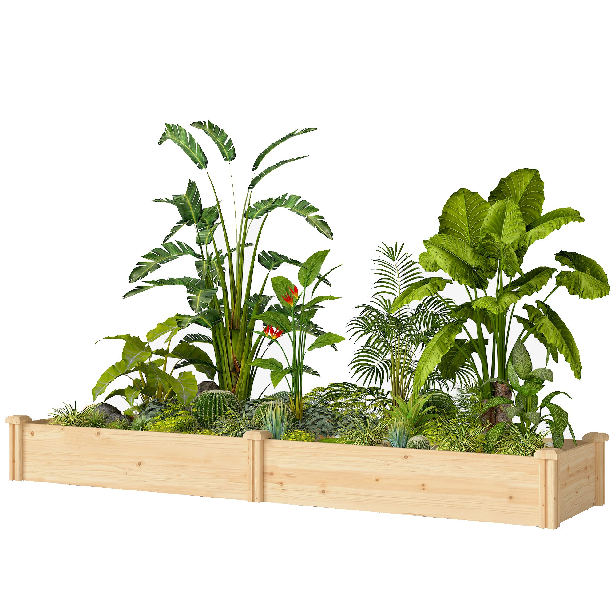 Wooden Raised Planter with Divider and Open Bottom, Spring Garden Bed, Large Vegetable & Herb Box 235 x 66 x 26 cm for Garden, Balcony, Plants