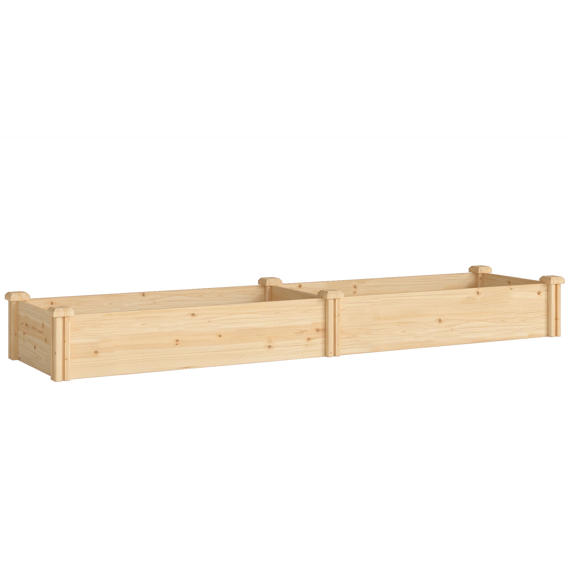Wooden Raised Planter with Divider and Open Bottom, Spring Garden Bed, Large Vegetable & Herb Box 235 x 66 x 26 cm for Garden, Balcony, Plants
