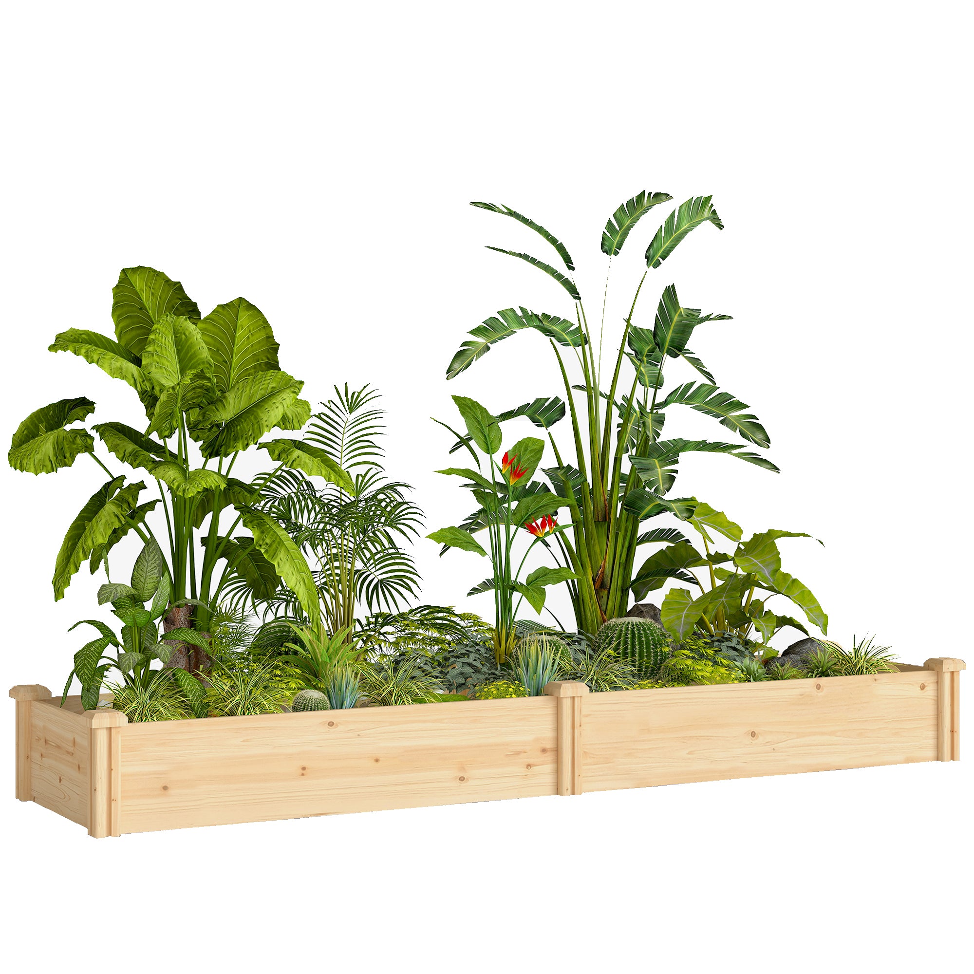 Wooden Raised Planter with Divider and Open Bottom, Spring Garden Bed, Large Vegetable & Herb Box 235 x 66 x 26 cm for Garden, Balcony, Plants
