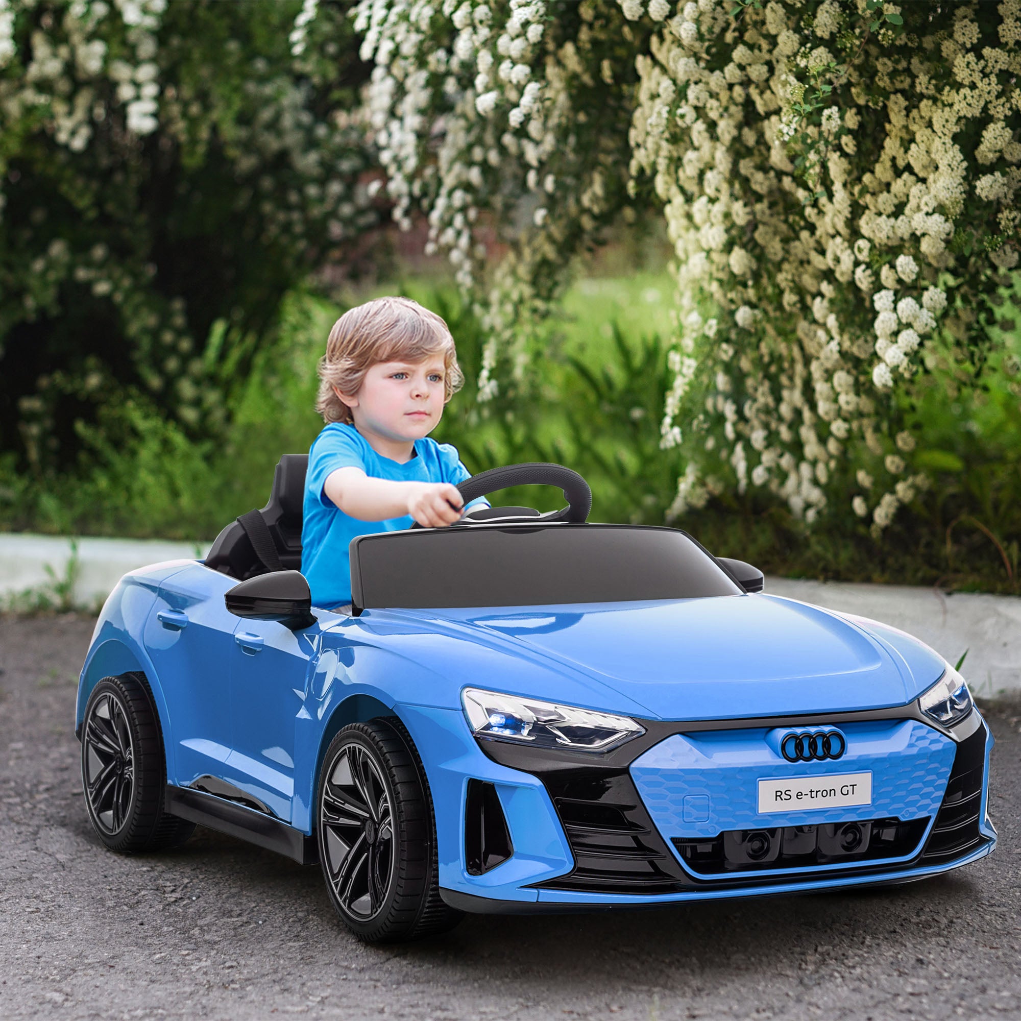Electric Car for Children +3 Years Audi RS e-tron GT 12V Battery Car with Remote Control LED Headlights Horn Music USB and Door Opening 3-5 km/h Blue