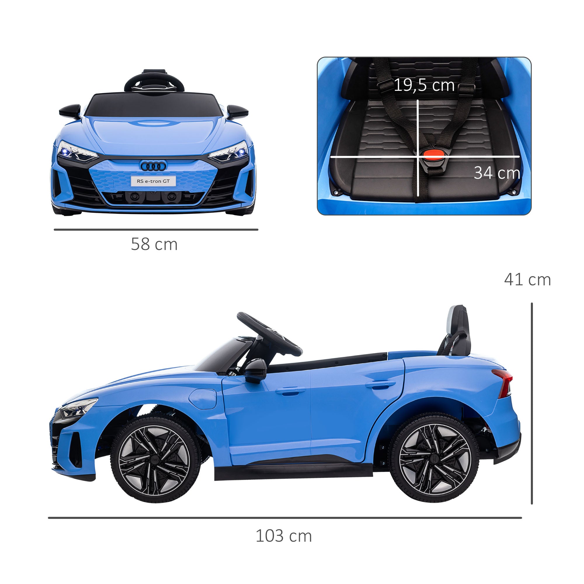 Electric Car for Children +3 Years Audi RS e-tron GT 12V Battery Car with Remote Control LED Headlights Horn Music USB and Door Opening 3-5 km/h Blue