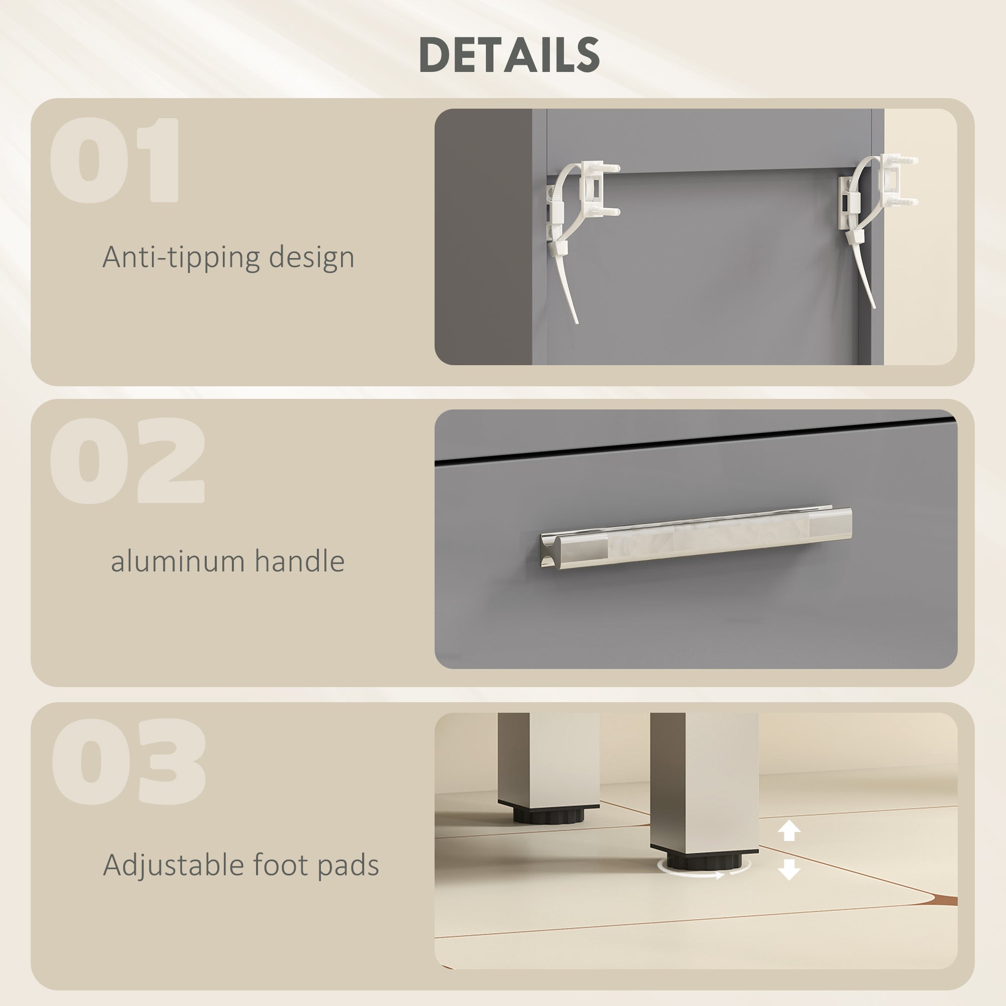 Narrow Bathroom Cabinet with 3 Drawers — Adjustable Shelf, Slim Toilet & Bathroom Storage for Small Spaces, 30 x 30 x 93 cm (11.8 x 11.8 x 36.6 in), Gray