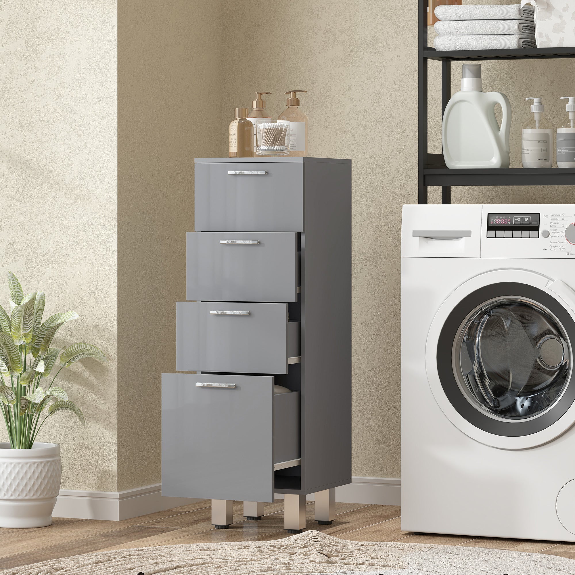 Narrow Bathroom Cabinet with 3 Drawers — Adjustable Shelf, Slim Toilet & Bathroom Storage for Small Spaces, 30 x 30 x 93 cm (11.8 x 11.8 x 36.6 in), Gray