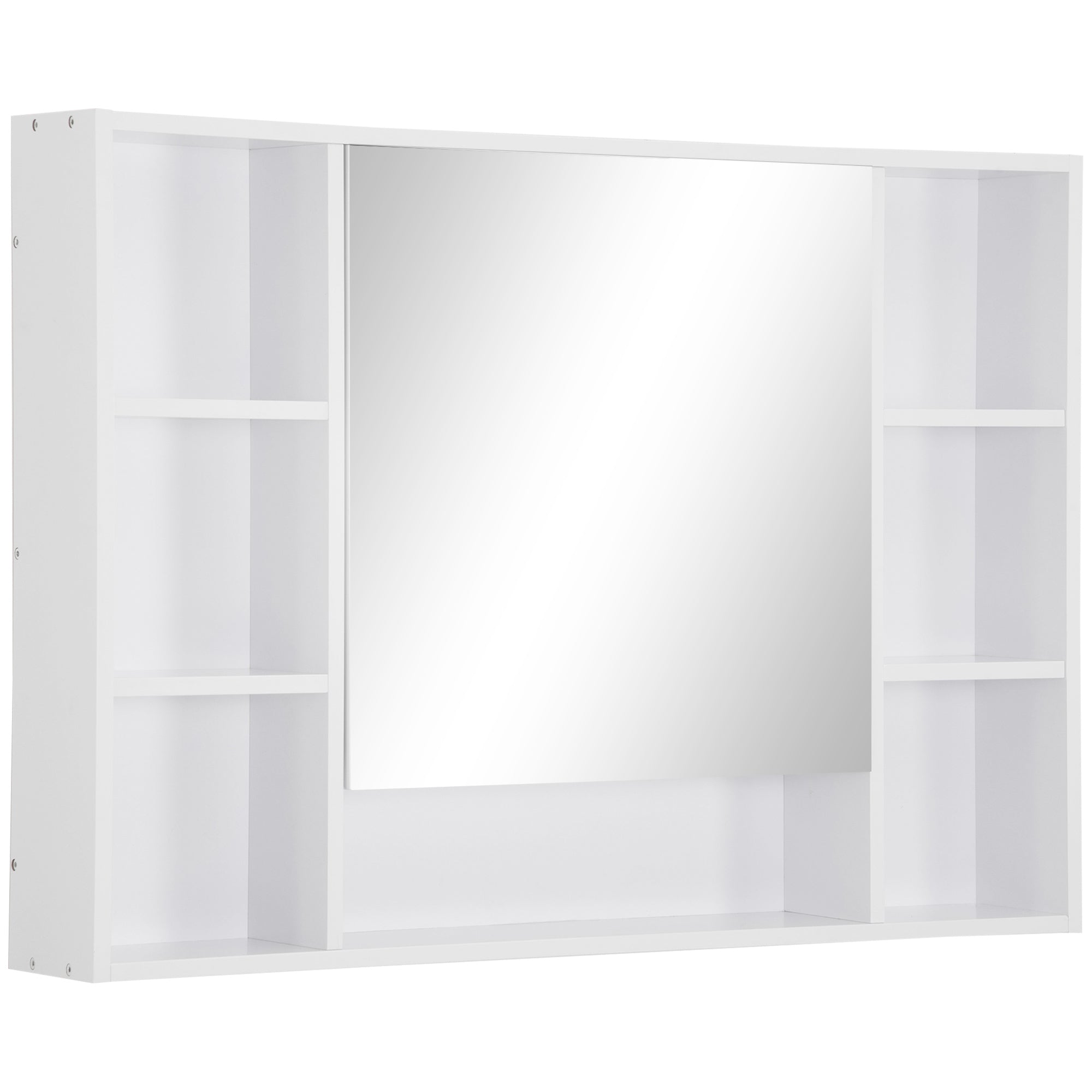 Bathroom Mirror with Open Shelves and Mirrored Cabinet Door, Space-Saving White Bathroom Cabinet, 100x15x70cm