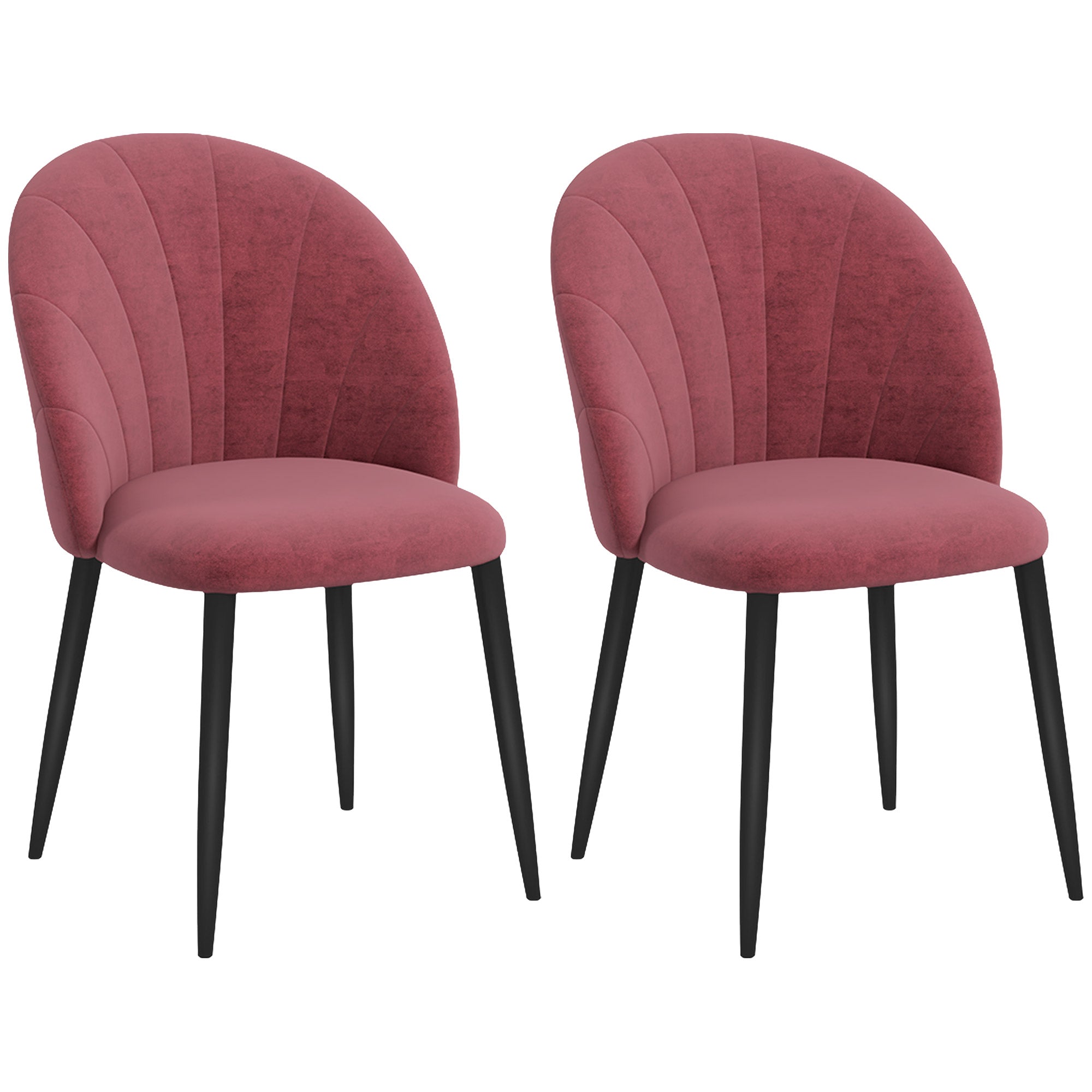 Set of 2 Dining Room Chairs, Modern Kitchen Chairs with Shell Back and Metal Legs, Velvet Upholstered Chair for Kitchen, Bedroom, Office, and Living Room, Antique Red