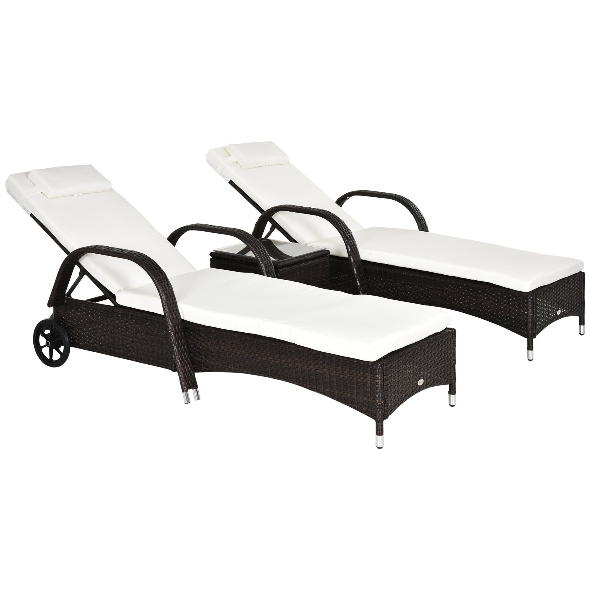 Sun Lounger Garden Table 3-Piece Garden Furniture Set, Poly Rattan+Metal Brown+Cream