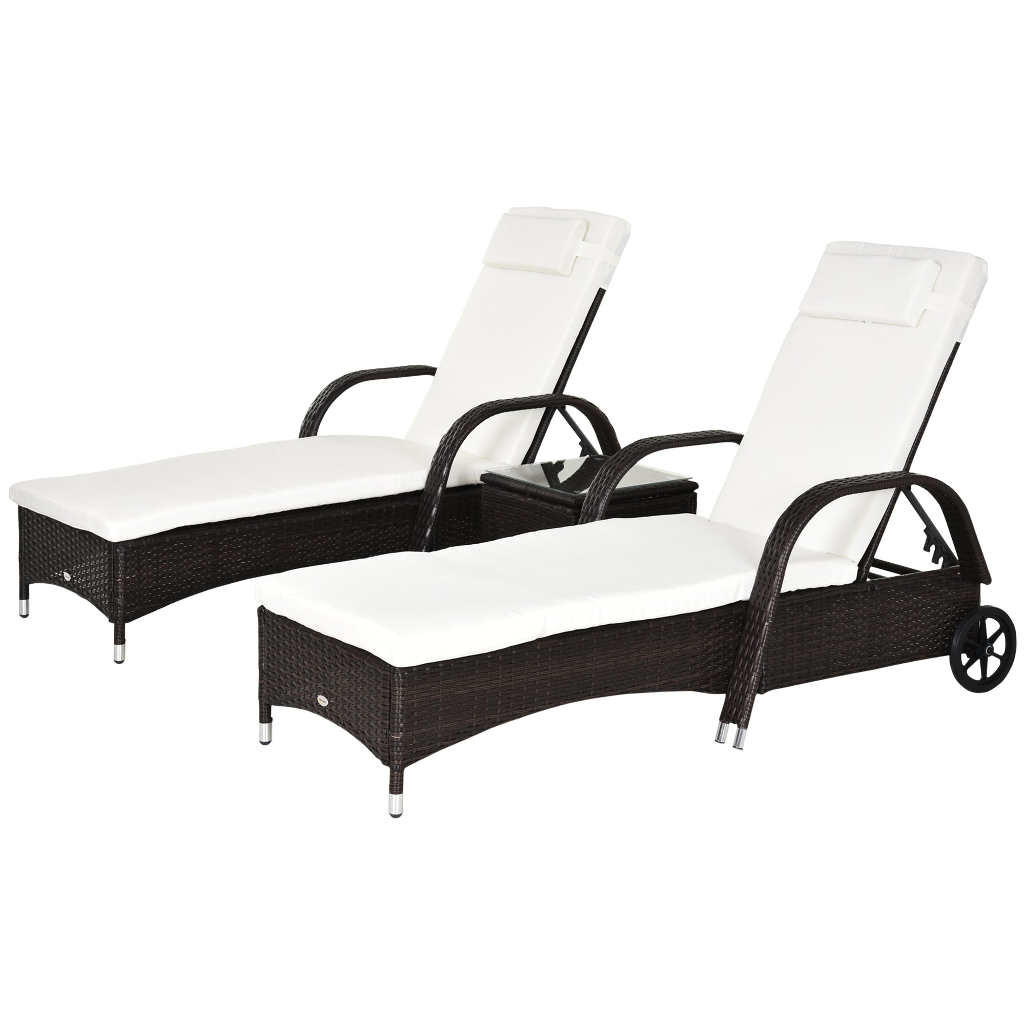 Sun Lounger Garden Table 3-Piece Garden Furniture Set, Poly Rattan+Metal Brown+Cream