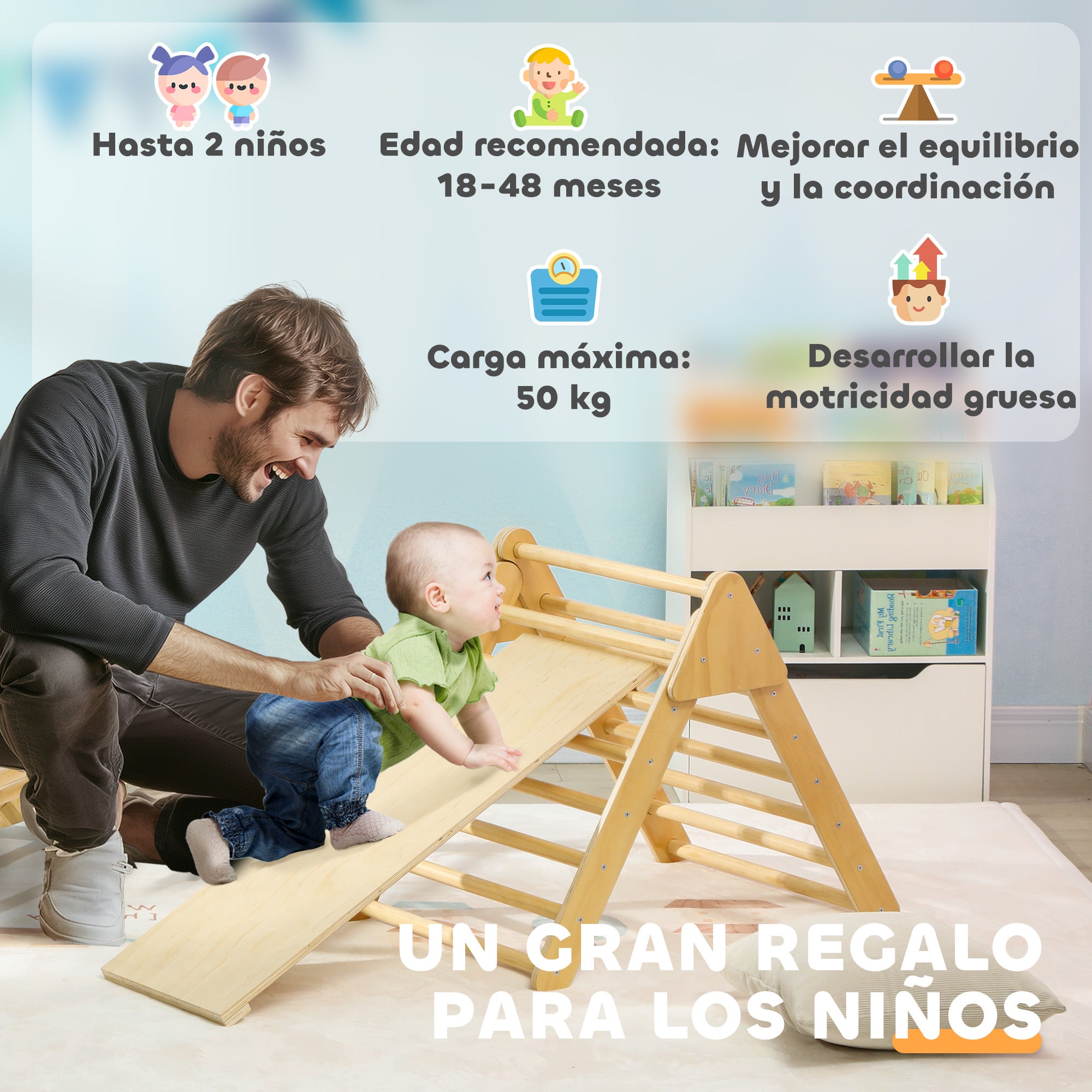 Wooden Climbing Triangle for Children 18-48 Months with Climbing Arch Ramp for Sliding or Climbing 219x72.5 cm Multicolor