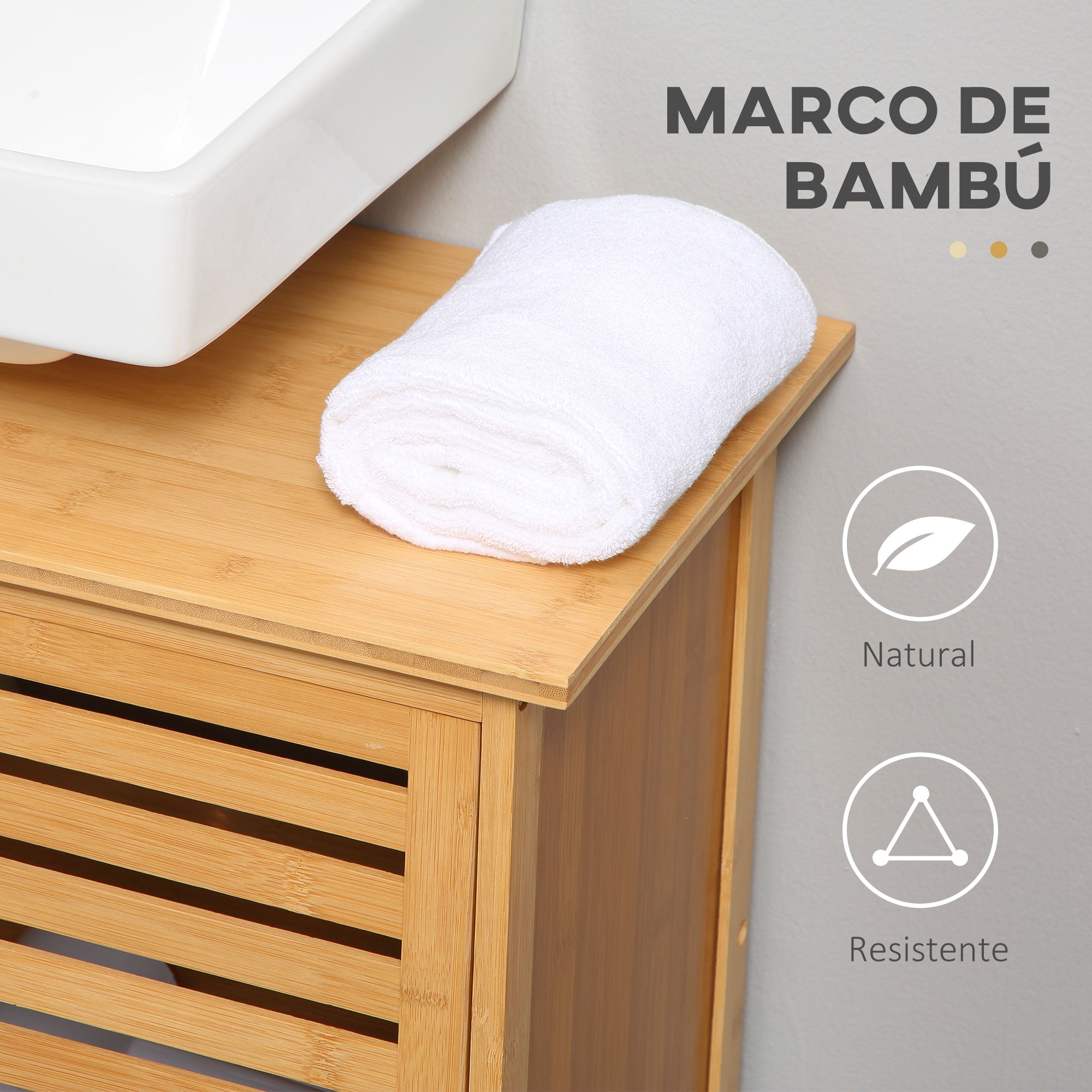 Bamboo Under Sink Cabinet with 2 Doors Bathroom Floor Cabinet 66x29x61.5 cm Natural