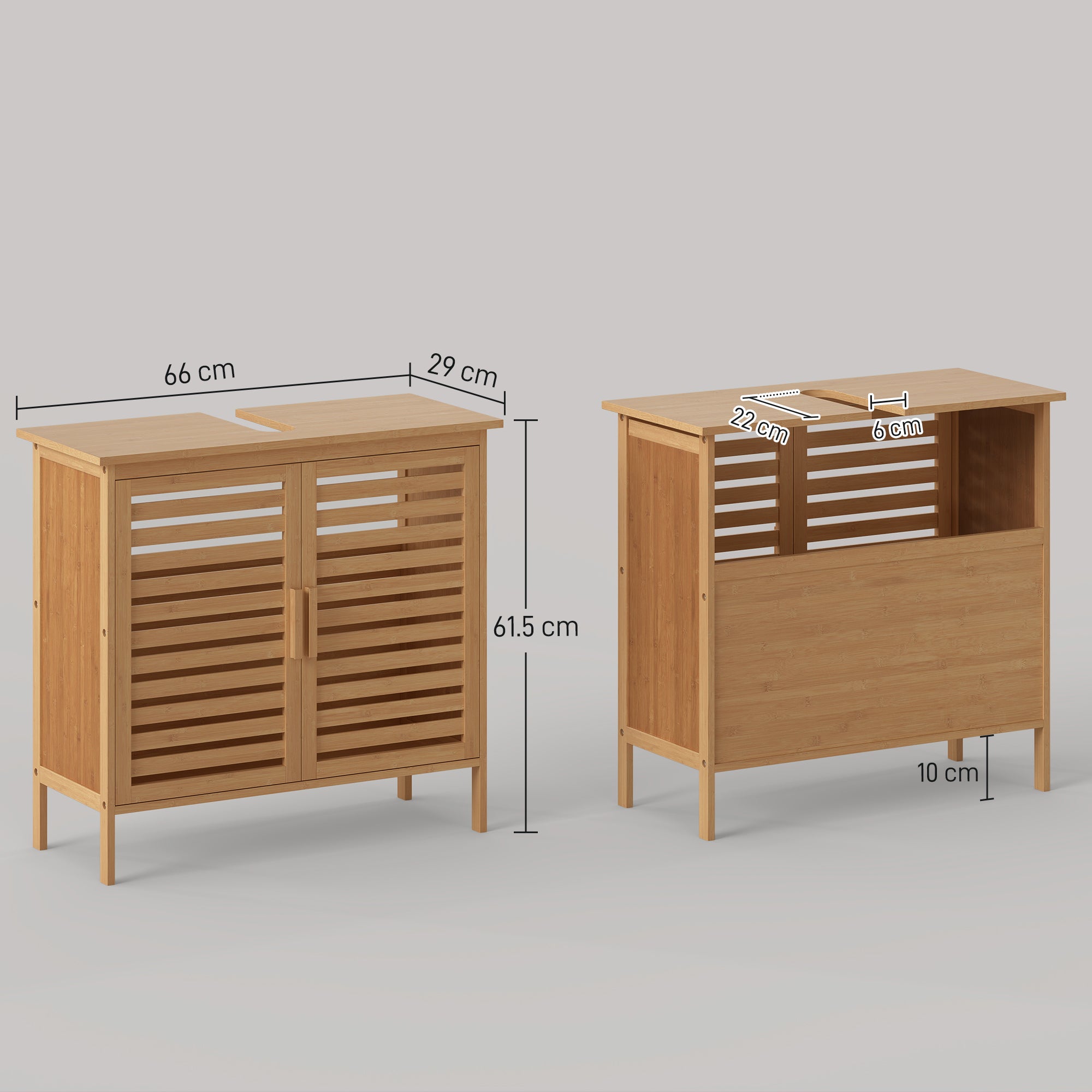Bamboo Under Sink Cabinet with 2 Doors Bathroom Floor Cabinet 66x29x61.5 cm Natural
