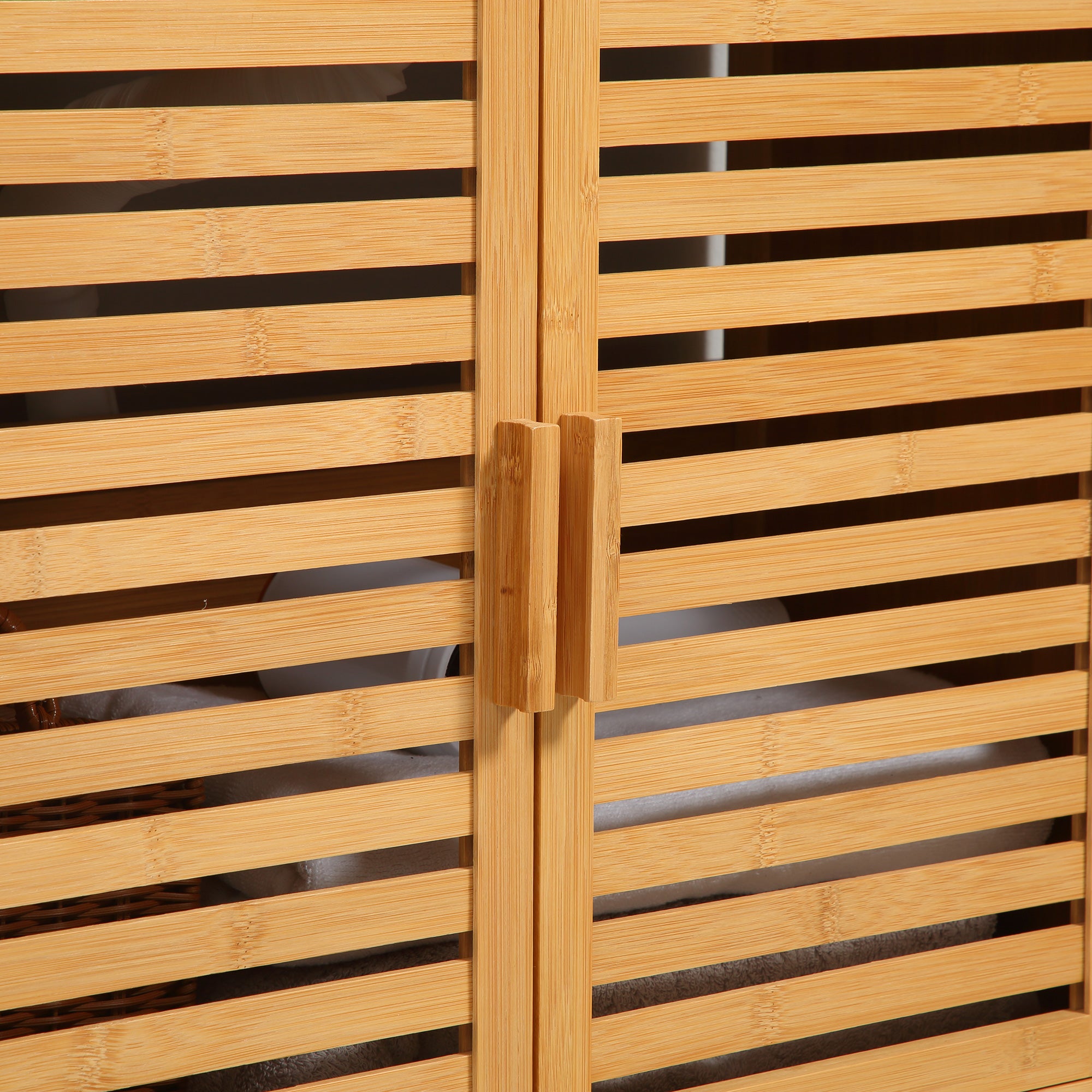 Bamboo Under Sink Cabinet with 2 Doors Bathroom Floor Cabinet 66x29x61.5 cm Natural