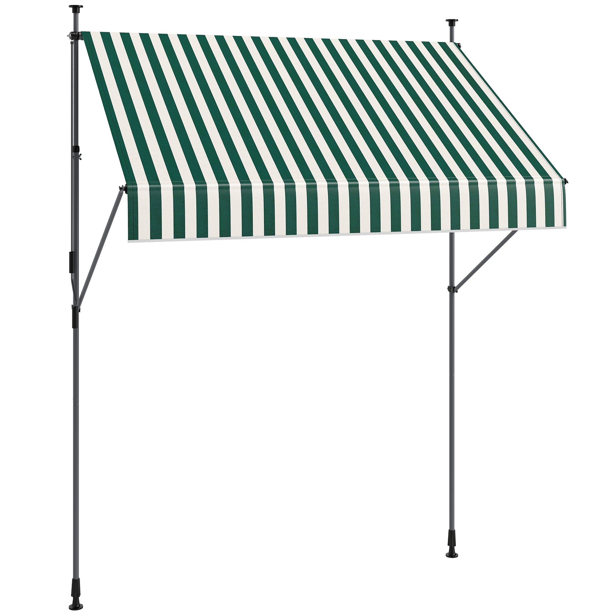 Sun Shade Awning 2x1.2 m with Retractable Arm, Outdoor Sun Canopy with Aluminum Frame and 180g/㎡ Polyester Fabric, for Garden, Balcony, and Terrace, Green and White