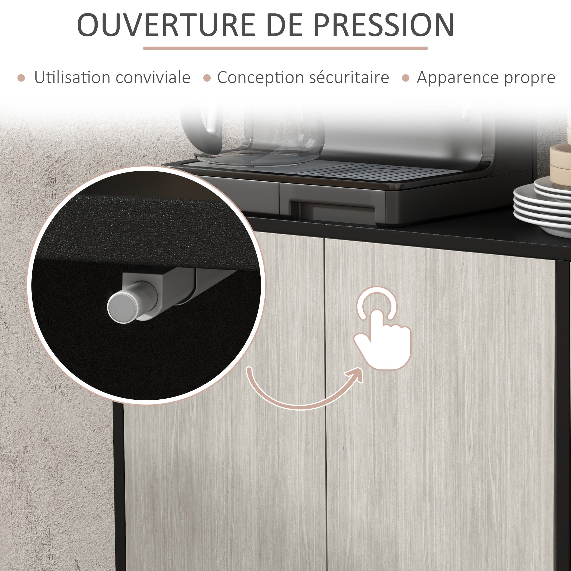 Kitchen Buffet Storage Cabinet 2 Cabinets with Adjustable Shelves, 121 x 37 x 75 cm, Black and Gray Wood Look