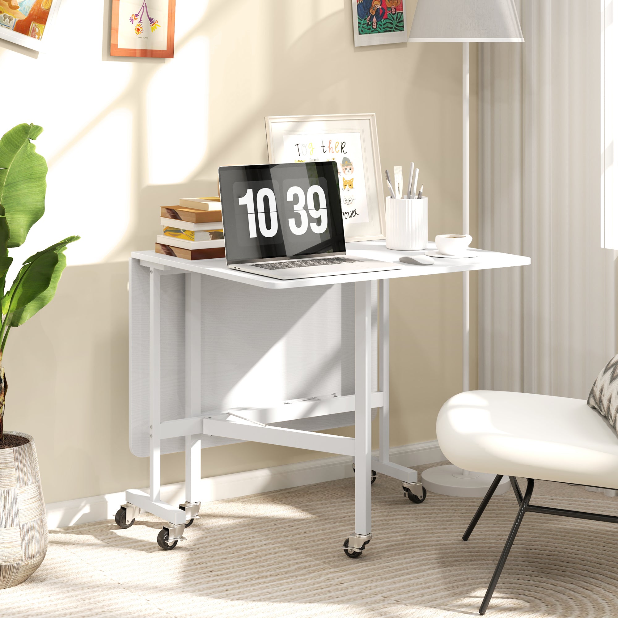 Folding Dining Table for 4-6 People Foldable Kitchen Table with Wheels and Folding Wings Folding Table for Kitchen Living Room 120x80x73 cm White