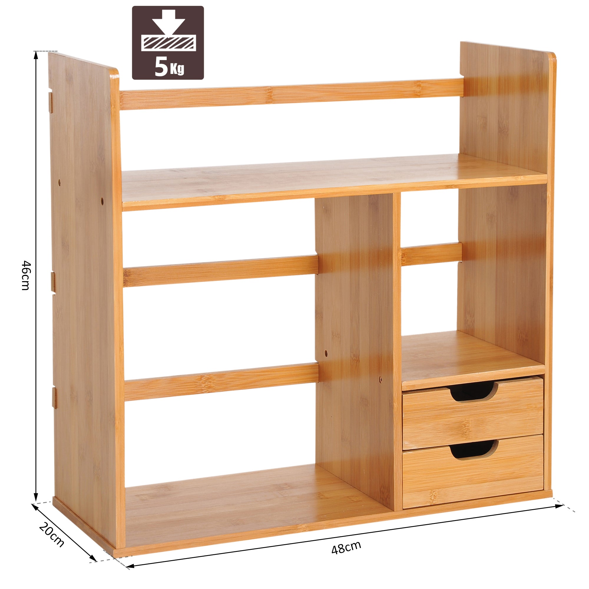 Desk Organizer with Drawers Multifunctional Bookshelf Storage Shelf for Home School Office in Natural Bamboo