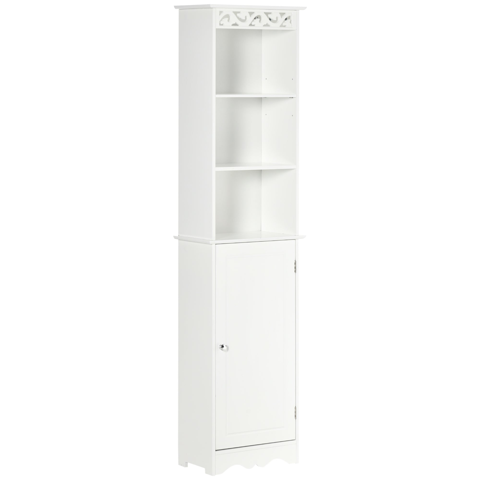Bathroom Tower Cabinet 3 Adjustable Shelves on 3 Levels and 1 Large Lower Cabinet Knobs on Door MDF White 40x23x160cm