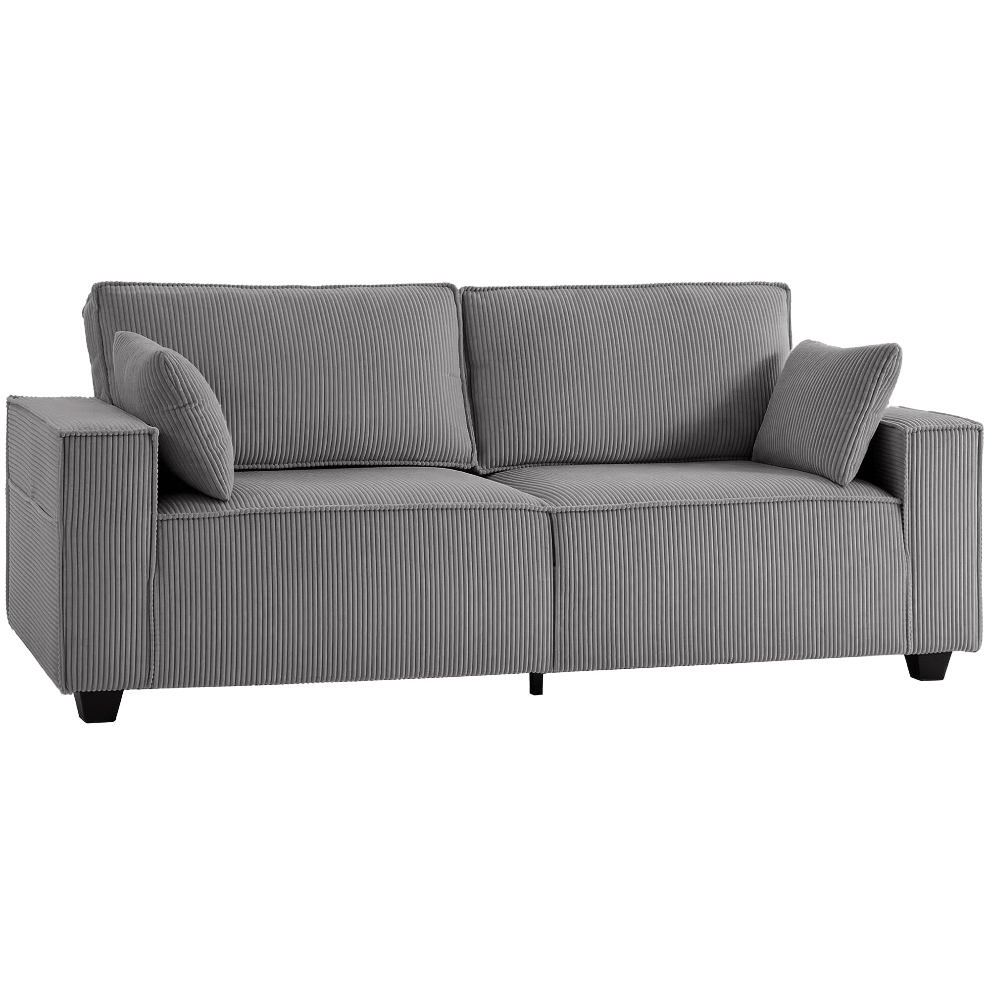 3-Seater Sofa, 86" Wide Couch with Wide Armrests, 2 Cushions, Comfortable Cord-Style Lounge Sofa, Padded Upholstered Sofa for Living Room/Bedroom, Light Gray