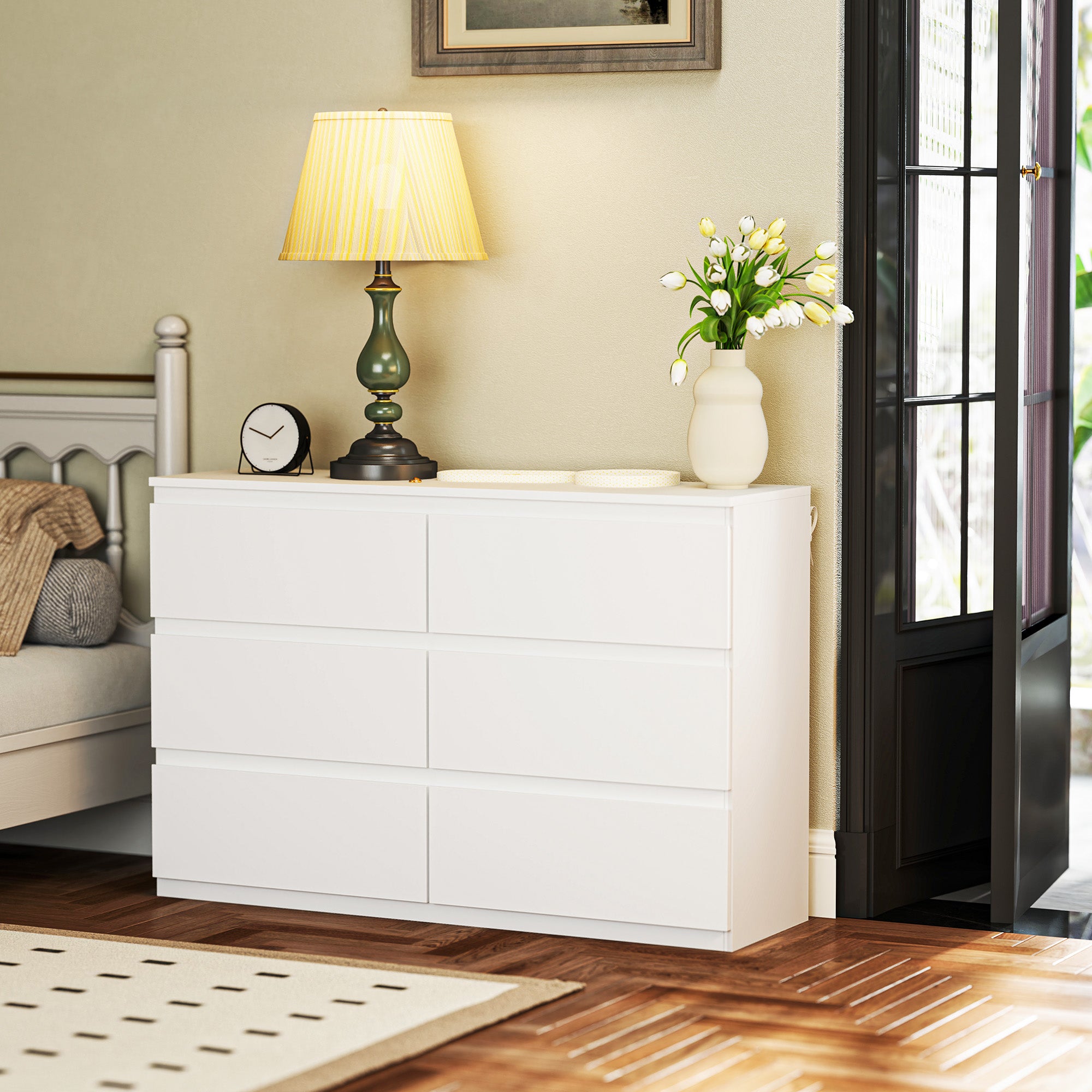 3-Drawer Dresser Sideboard, Modern Handleless Chest for Living Room, Bedroom & Hallway - White (112 x 34 x 75 cm / 44.1 x 13.4 x 29.5 in)