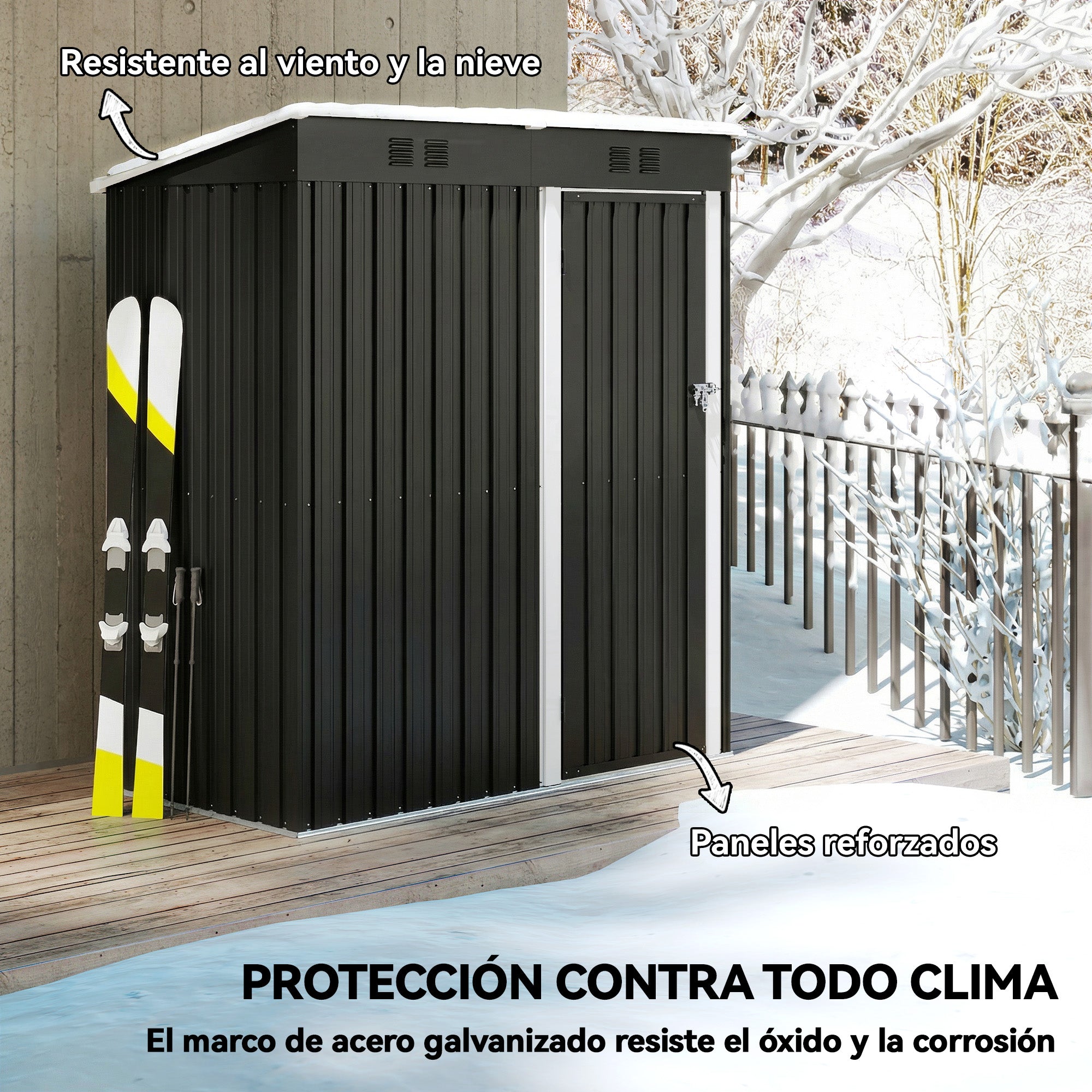 Outdoor Metal Garden Shed 1.37 m², 163 x 90 x 179 cm (64.2 in x 35.4 in x 70.5 in) – Lockable Door, Ventilation Slots, Tool Storage, Dark Gray