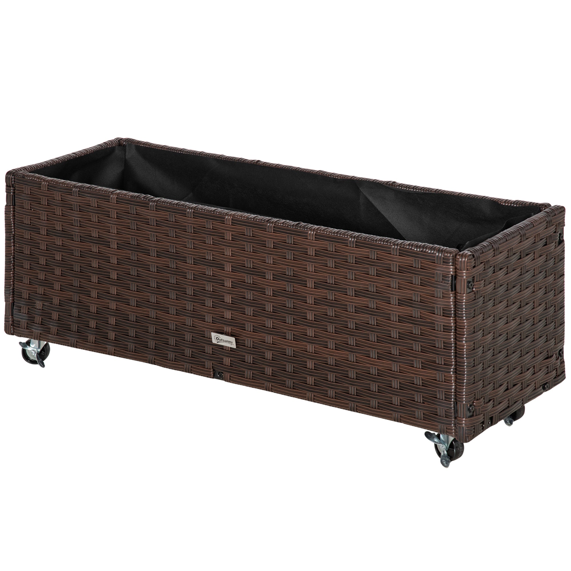 Raised Bed Poly Rattan with Wheels Planter Box with Drainage Holes Flower Pot Coffee-Brown 94.5 x 31 x 36 cm