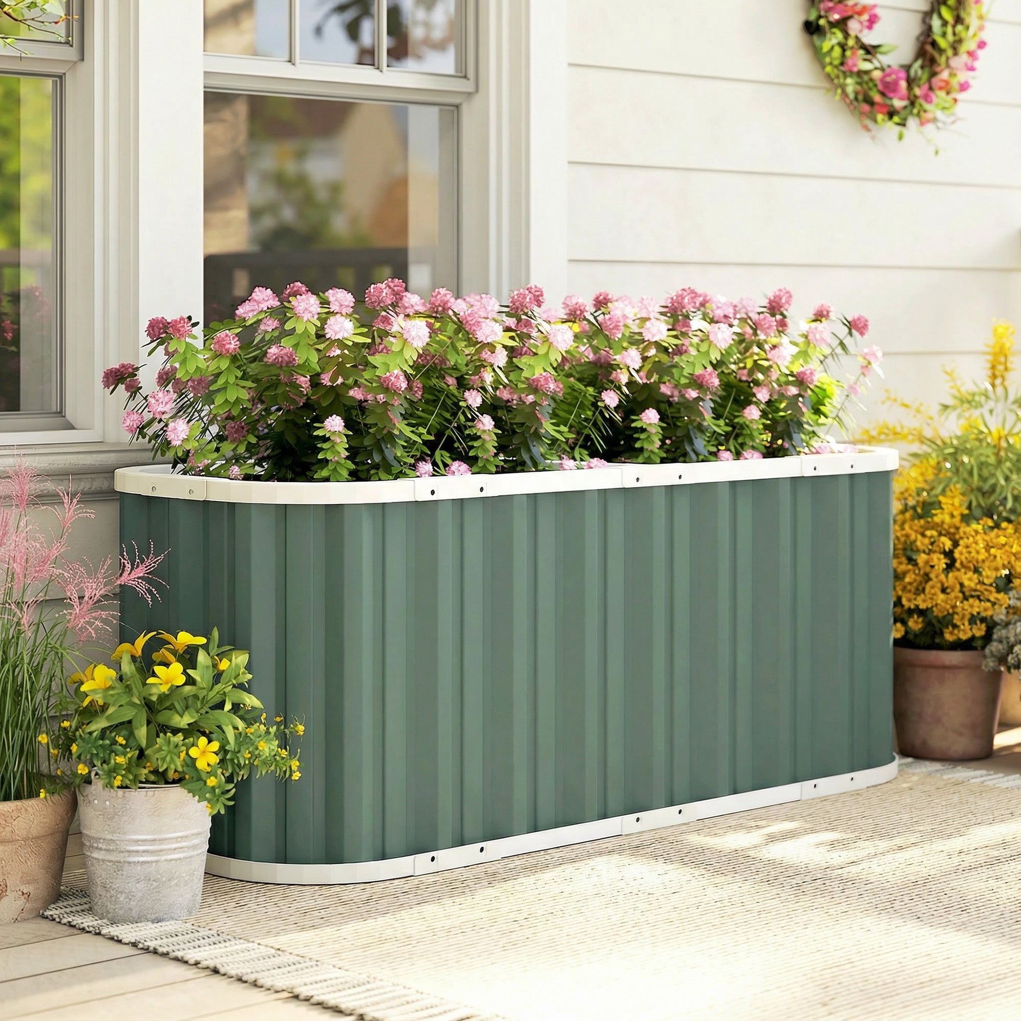 Galvanized Raised Metal Garden Bed, 136 x 53 x 61 cm (53.5" x 20.9" x 24") — Deep Planter with Protective Edges, Plant Labels & Gloves, Open-Bottom Herb Tray, Easy Assembly for Garden & Balcony