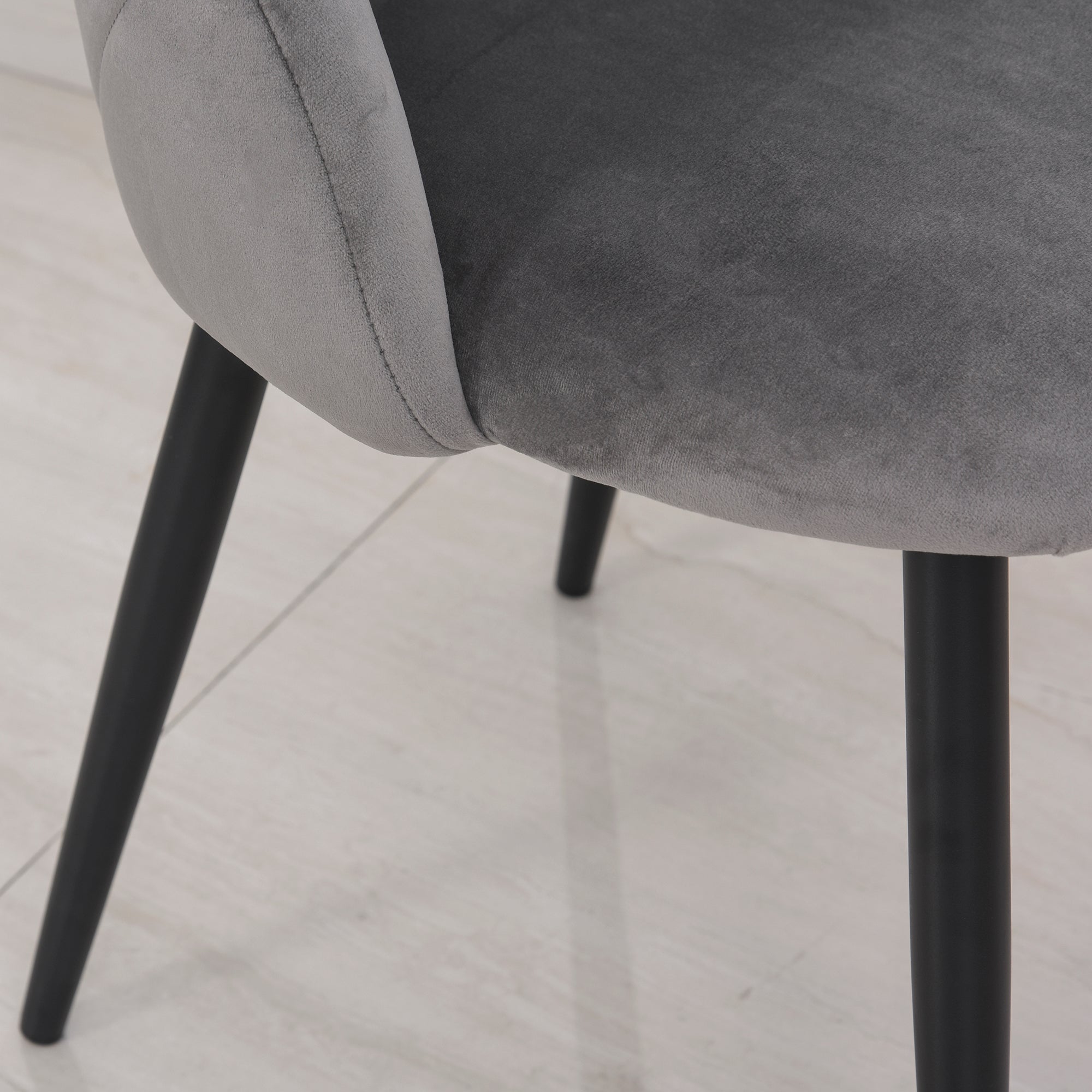 Dining Chairs Set of 2 Kitchen Chair with Shell-Shaped Back, Velvet-Like, Upholstered Armchair with Footrest, Chairs, Living Room Chair with Steel Legs for Dining Table, Gray