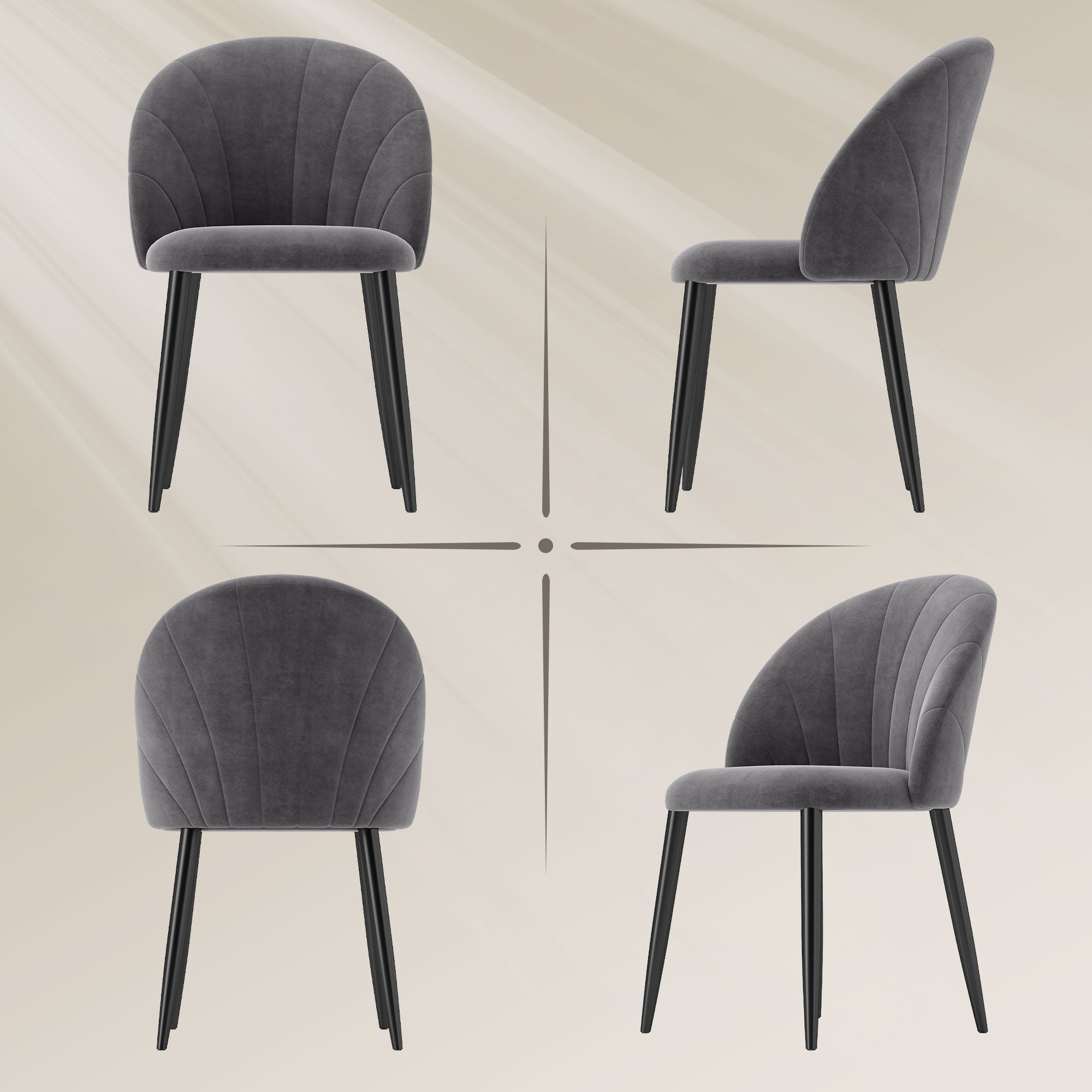 Dining Chairs Set of 2 Kitchen Chair with Shell-Shaped Back, Velvet-Like, Upholstered Armchair with Footrest, Chairs, Living Room Chair with Steel Legs for Dining Table, Gray